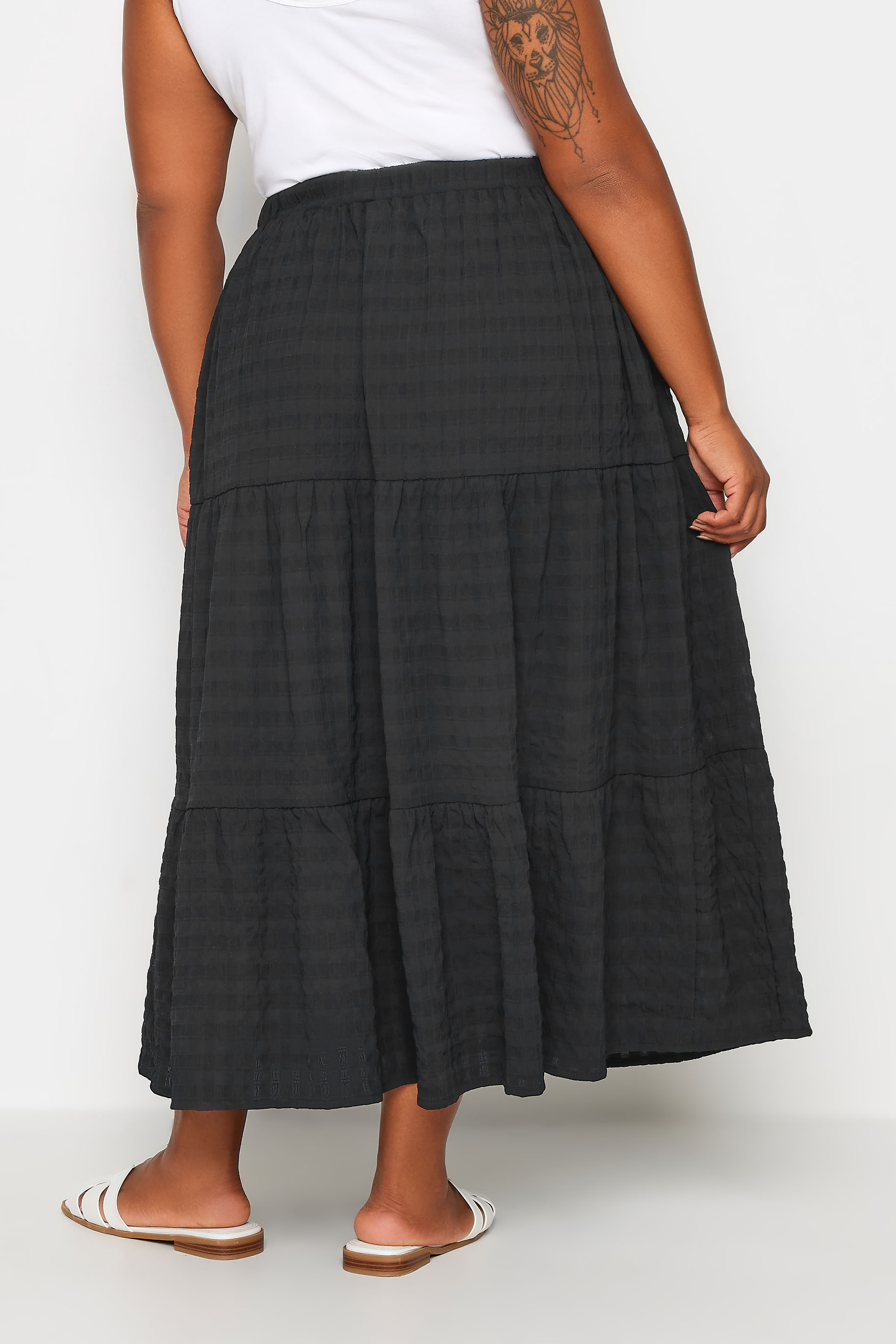 YOURS Curve Black Tiered Checked Midi Skirt | Yours Clothing 3