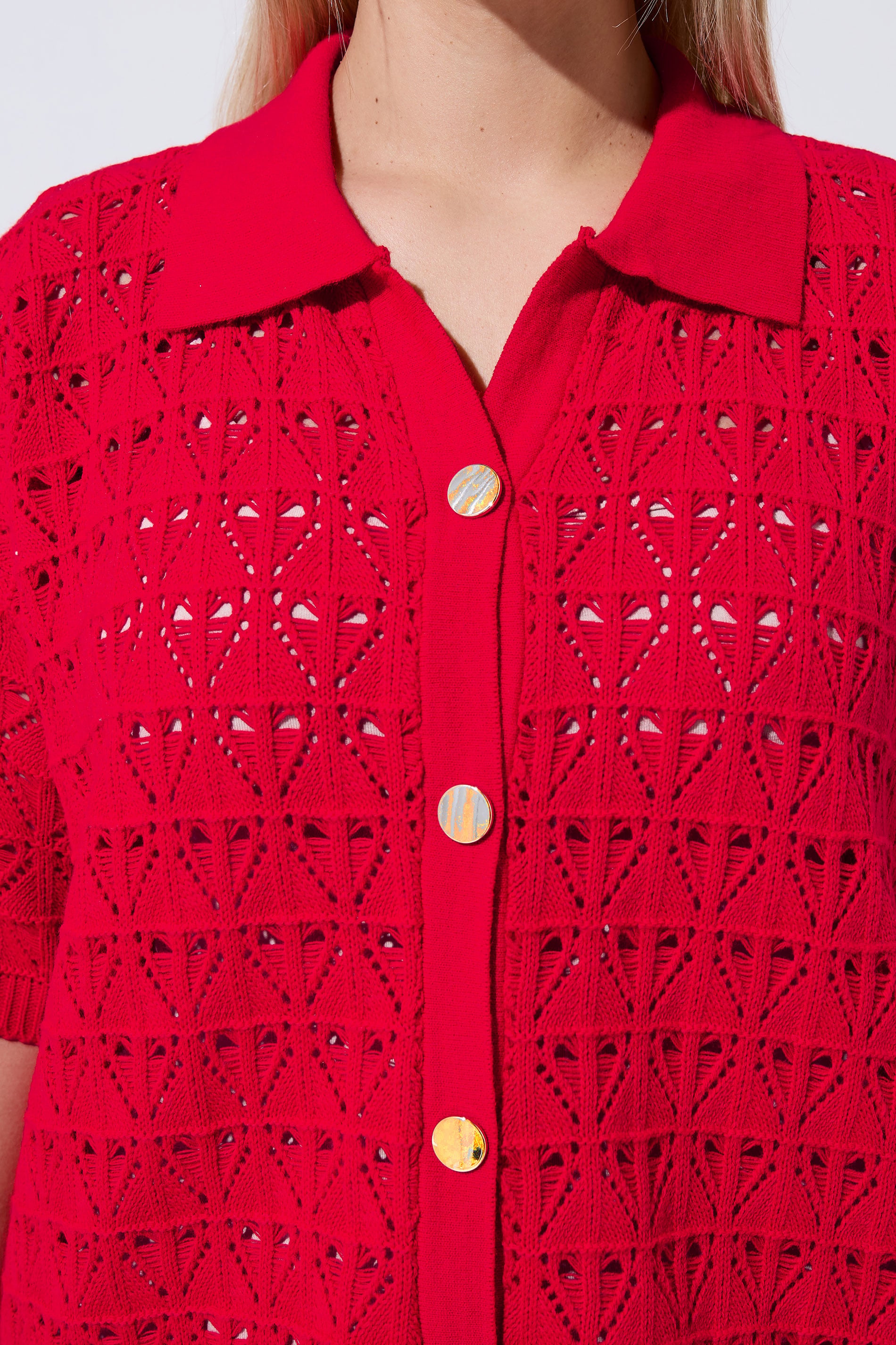 LIMITED COLLECTION Plus Size Red Crochet Shirt | Yours Clothing 4