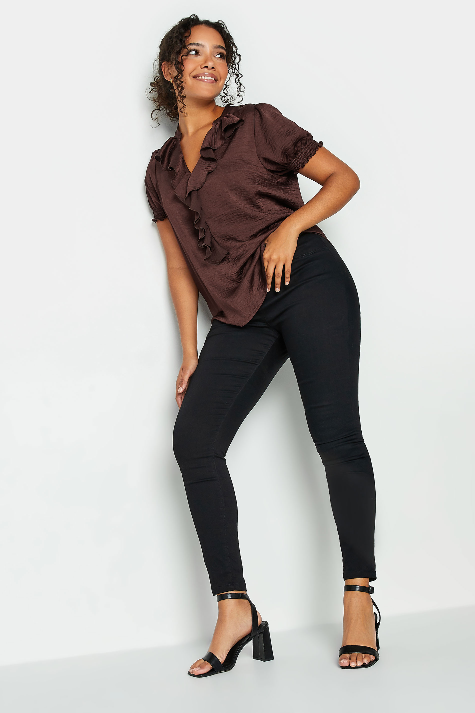 M&Co Brown Frill Satin Blouse | M&Co