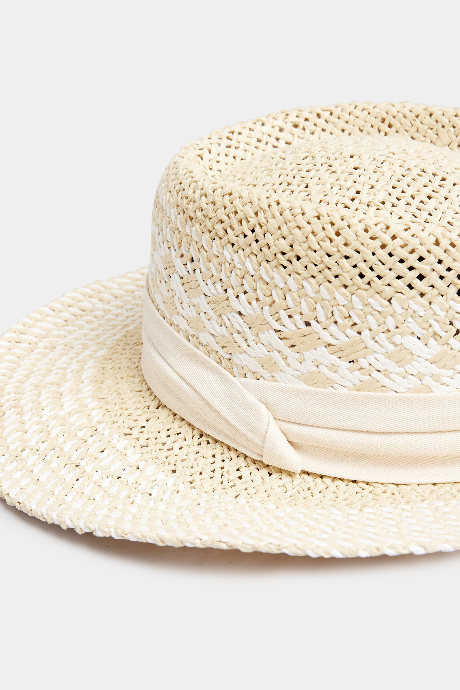 Natural Brown & White Contrast Straw Boater Hat | Yours Clothing 3