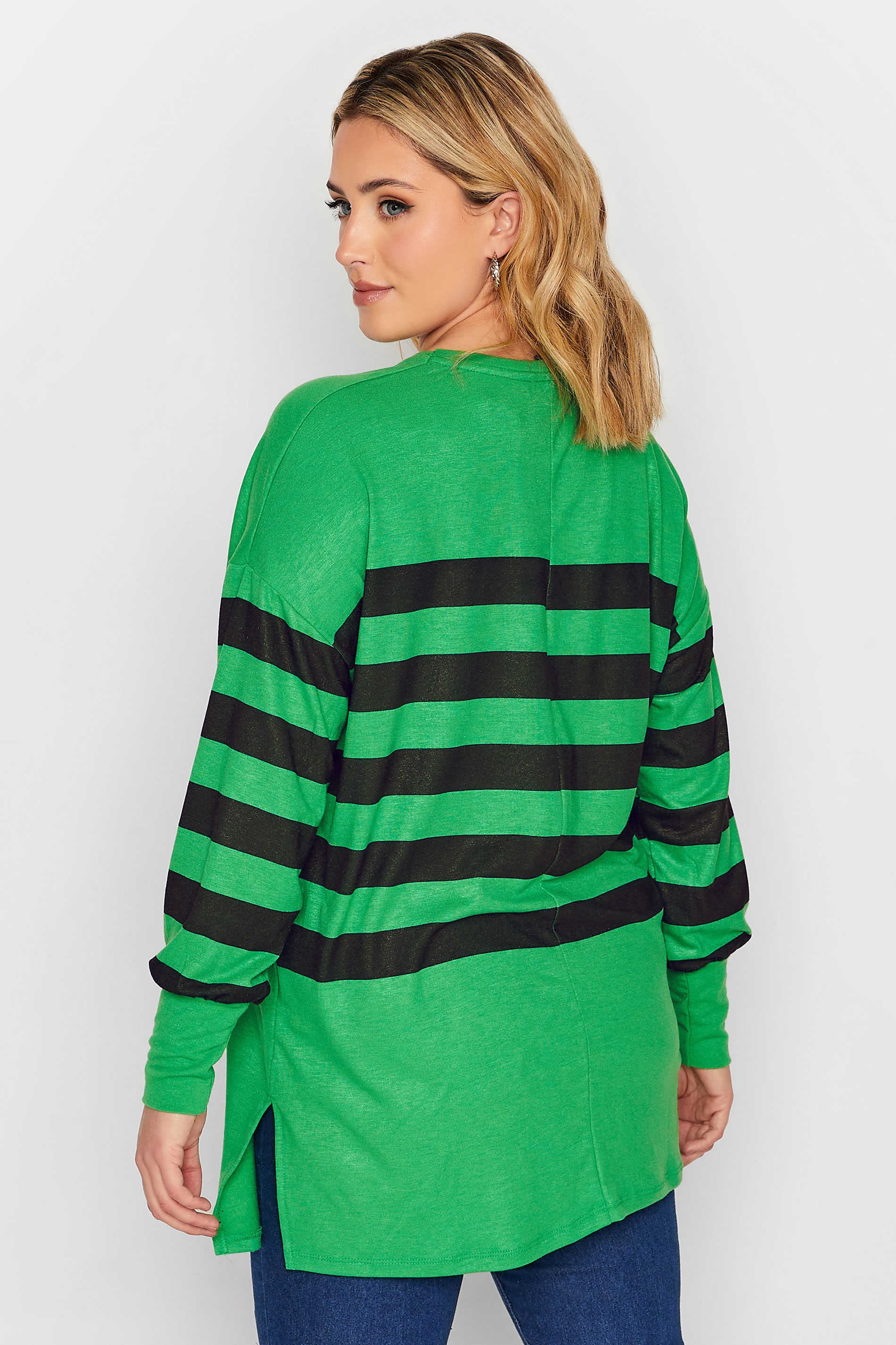 YOURS LUXURY Curve Green Stripe V-Neck Top | Yours Clothing 3