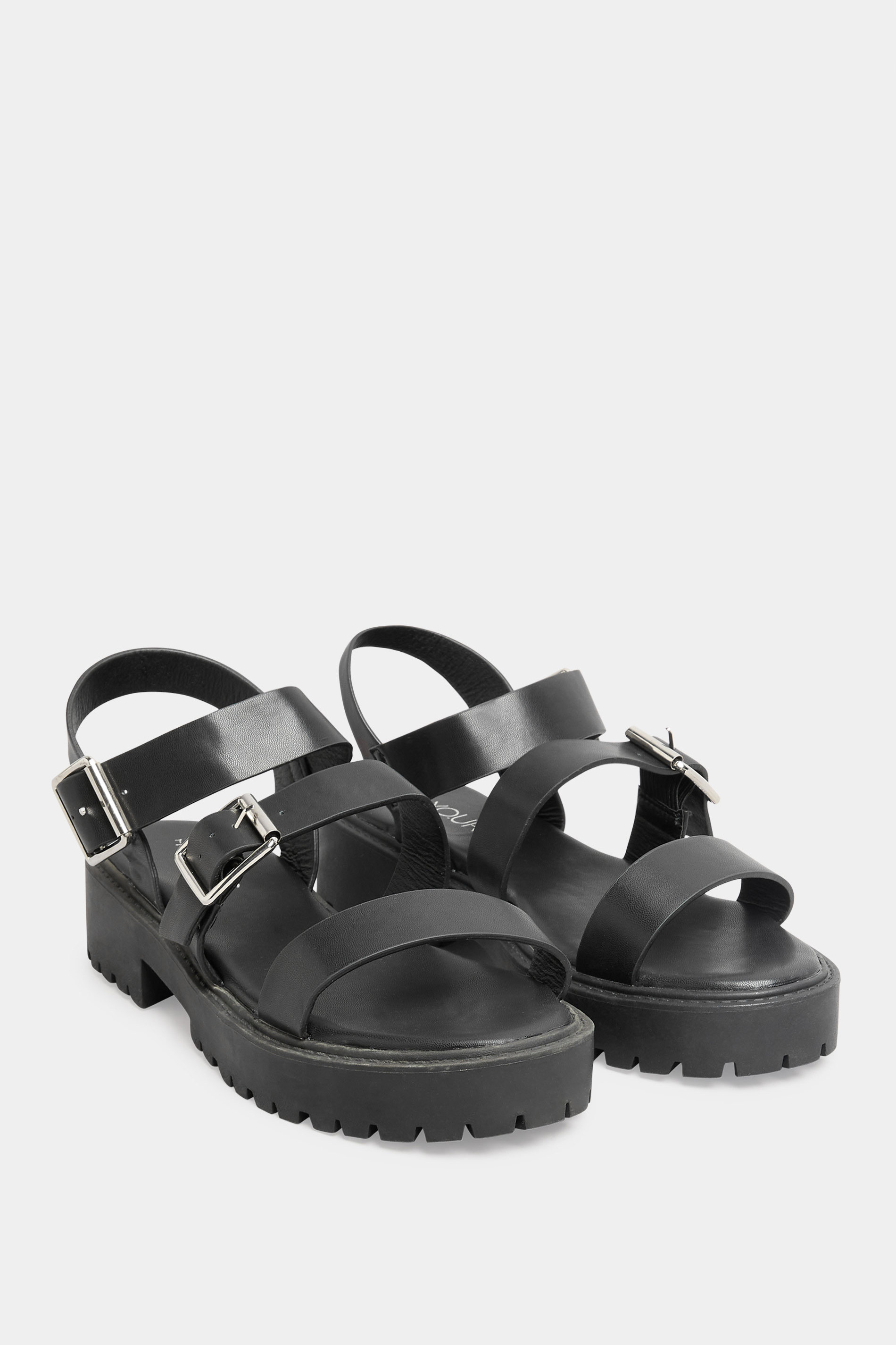 Black Chunky Buckle Sandals in Extra Wide EEE Fit | Yours Clothing