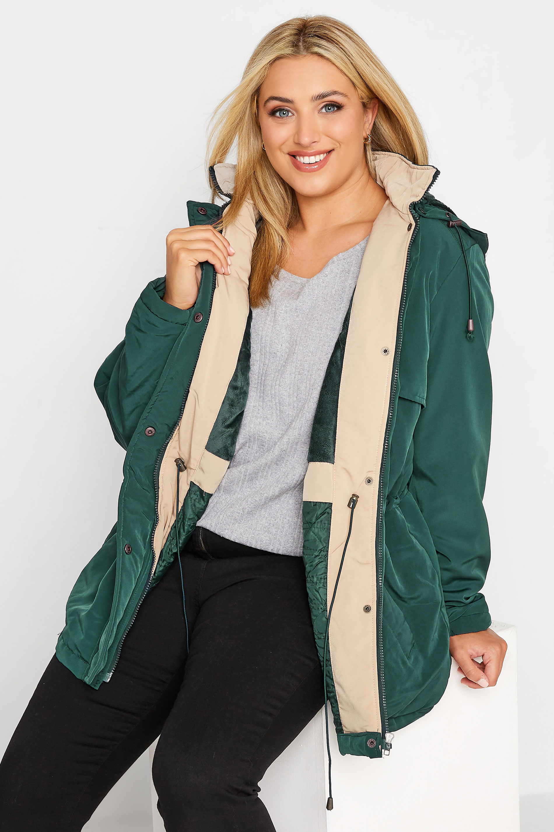 Plus Size Green Plush Parka Coat | Yours Clothing  1