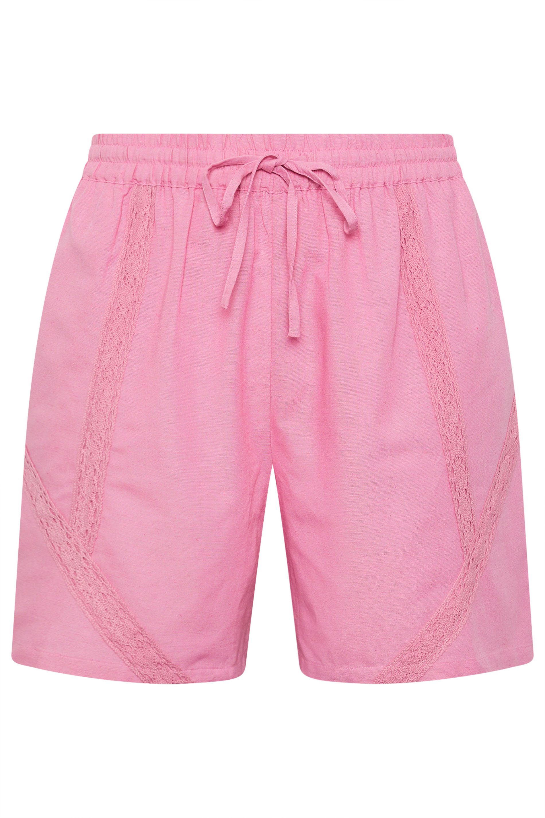 YOURS Plus Size Pink Crochet Drawstring Shorts | Yours Clothing 5