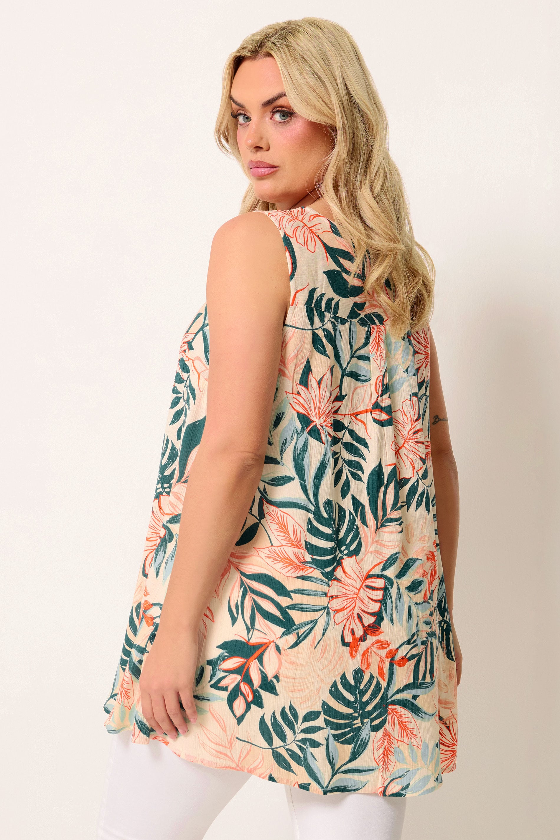 YOURS Plus Size Cream Tropical Cami Vest Top | Yours Clothing 2