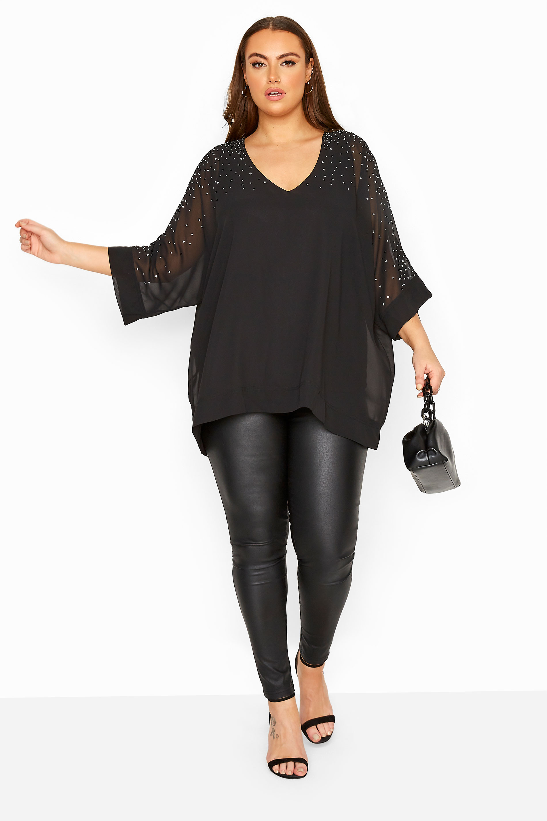 YOURS LONDON Black Diamante Chiffon Cape Top | Yours Clothing