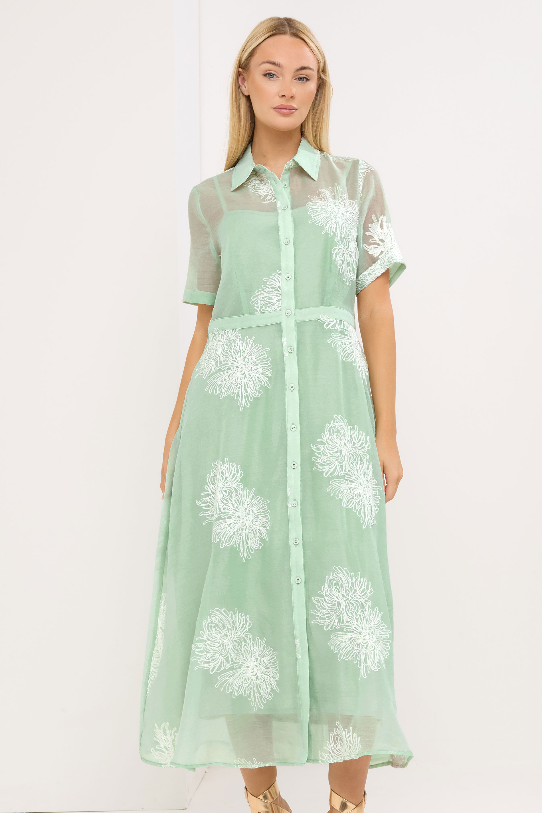 STAR Sage Green Embroidered Shirt Dress | StarByJM 3