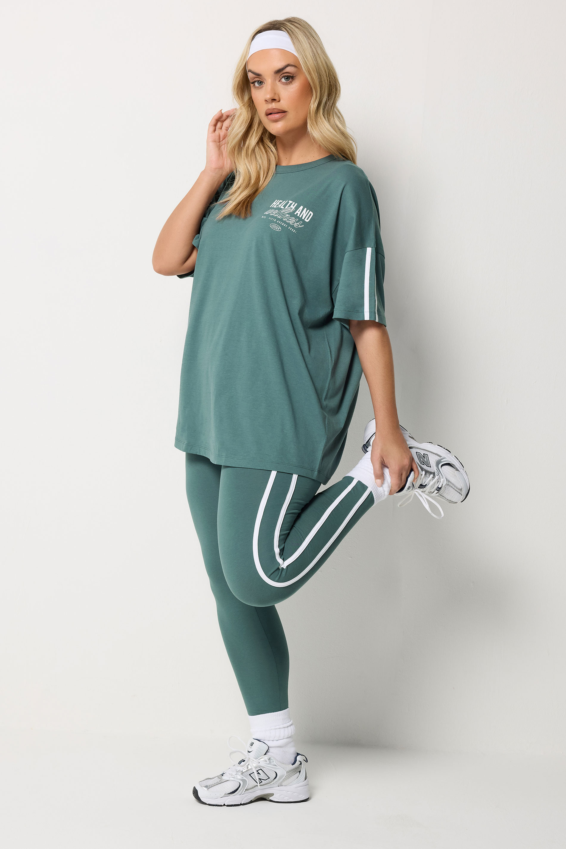YOURS ACTIVE Plus Size Blue Side Stripe Leggings | Yours Clothing 2
