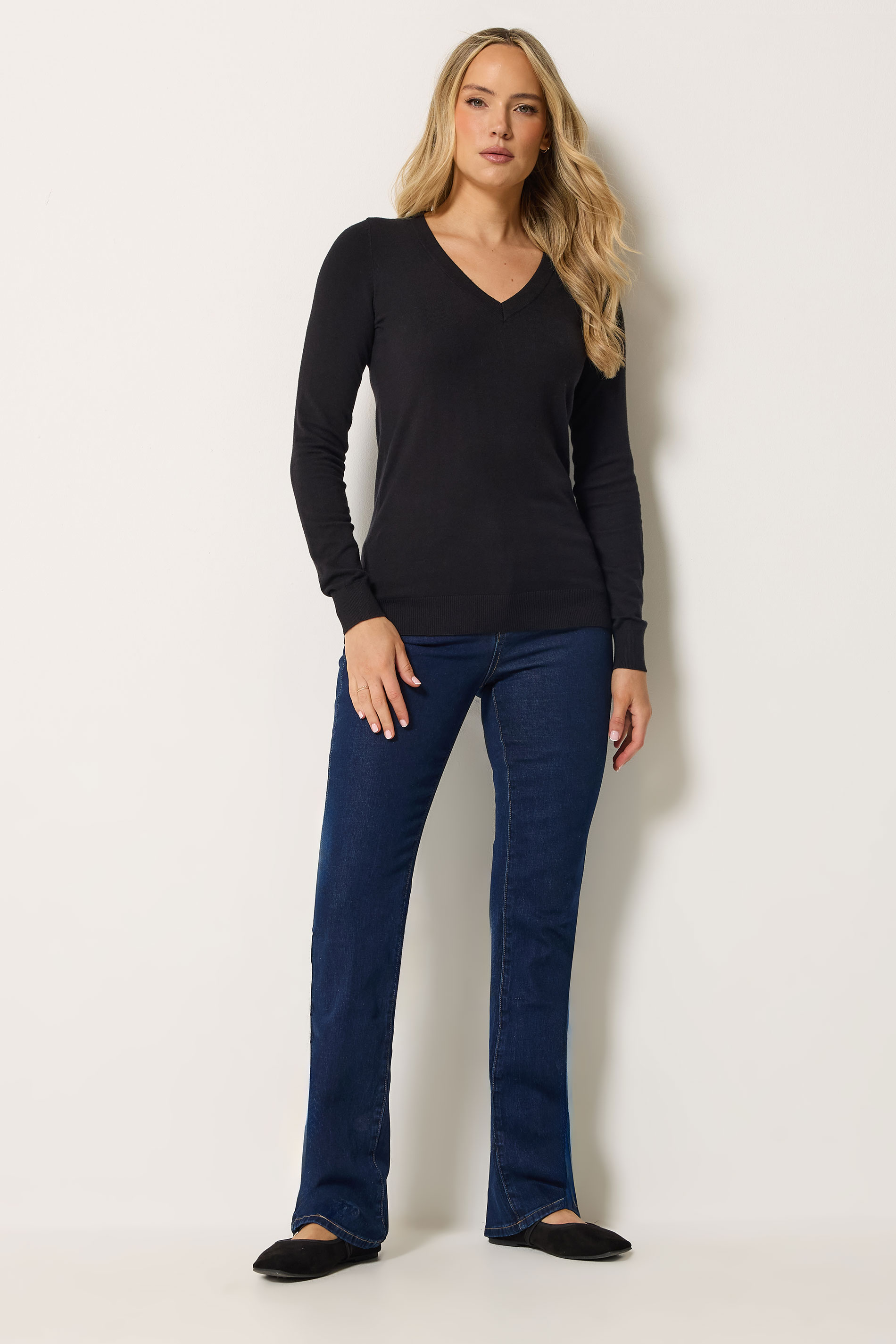 LTS Tall Black Knit V-Neck Jumper | Long Tall Sally 1