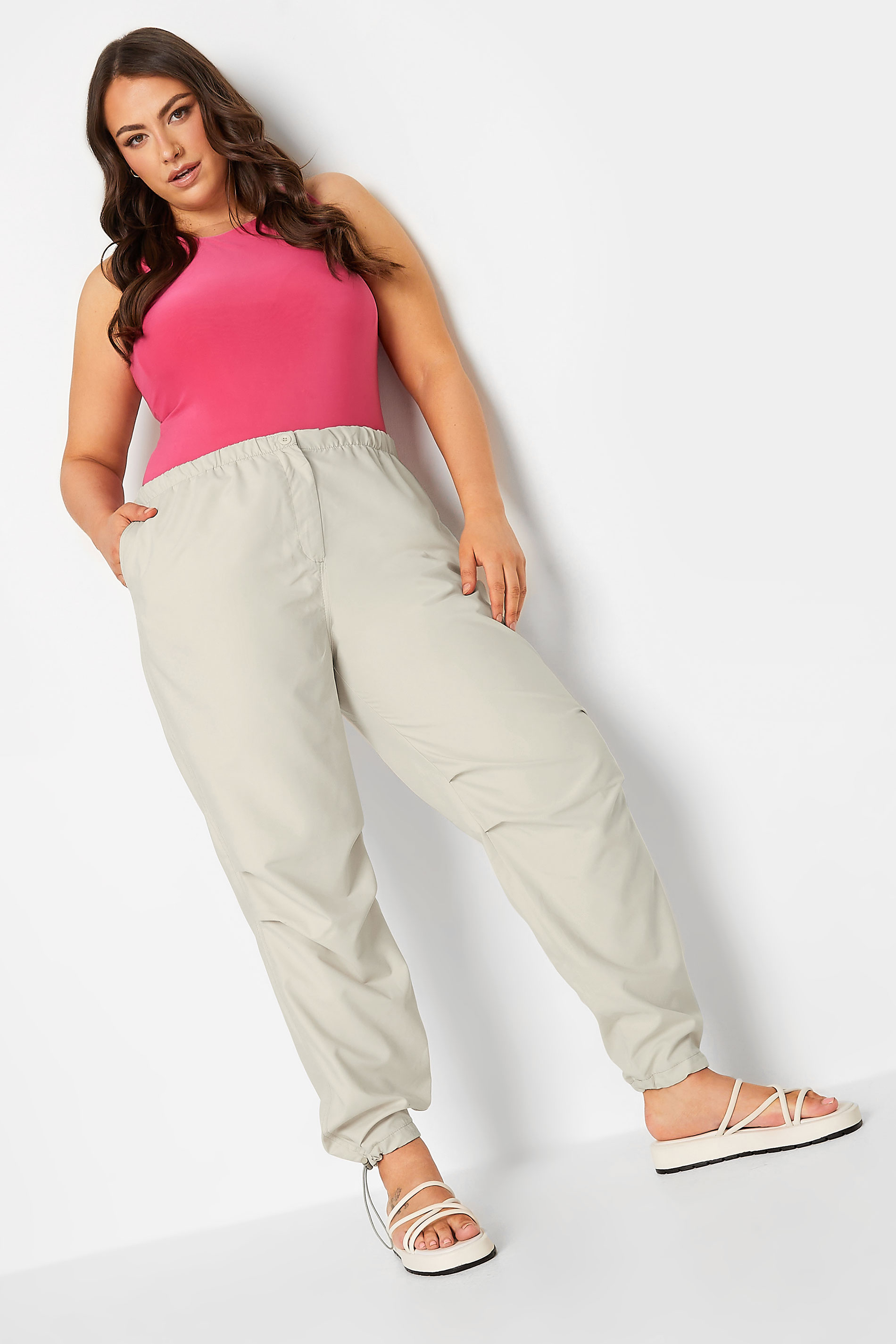 YOURS Curve Plus Size Cream Parachute Trousers | Yours Clothing  2
