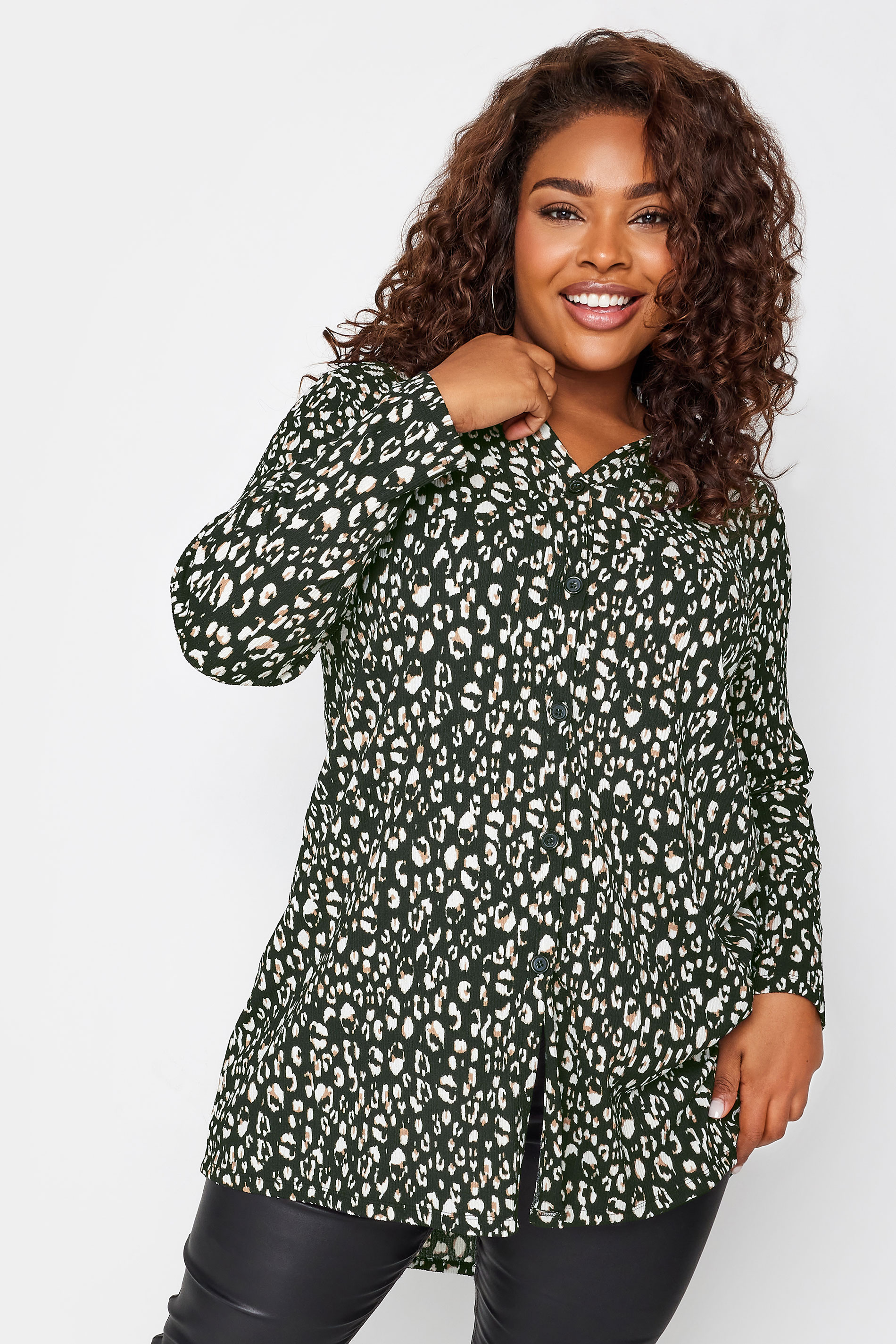 YOURS Plus Size Black Leopard Print Shirt | Yours Clothing 1