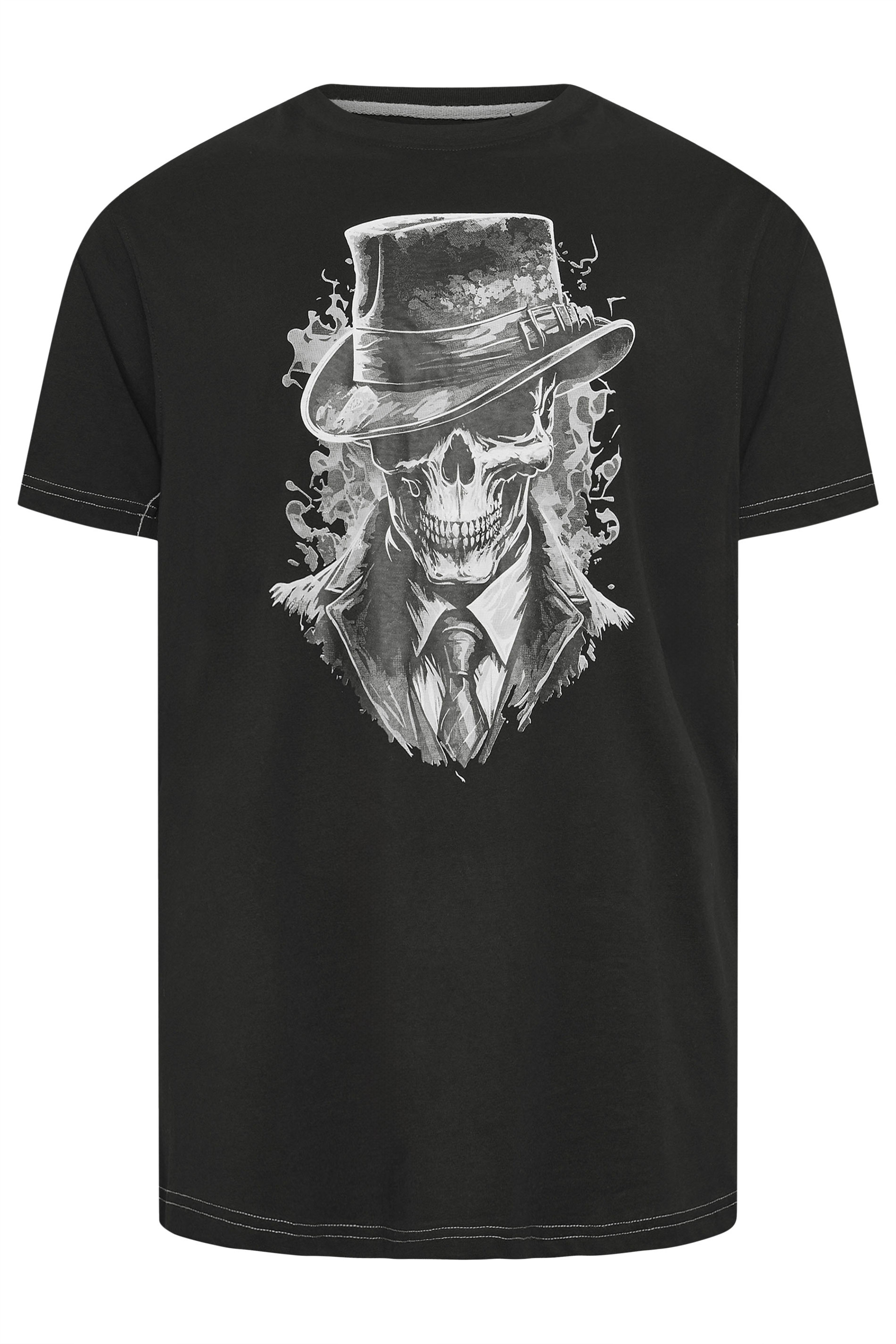KAM Big & Tall Black 'Gentleman' Skull Print T-Shirt | BadRhino 2