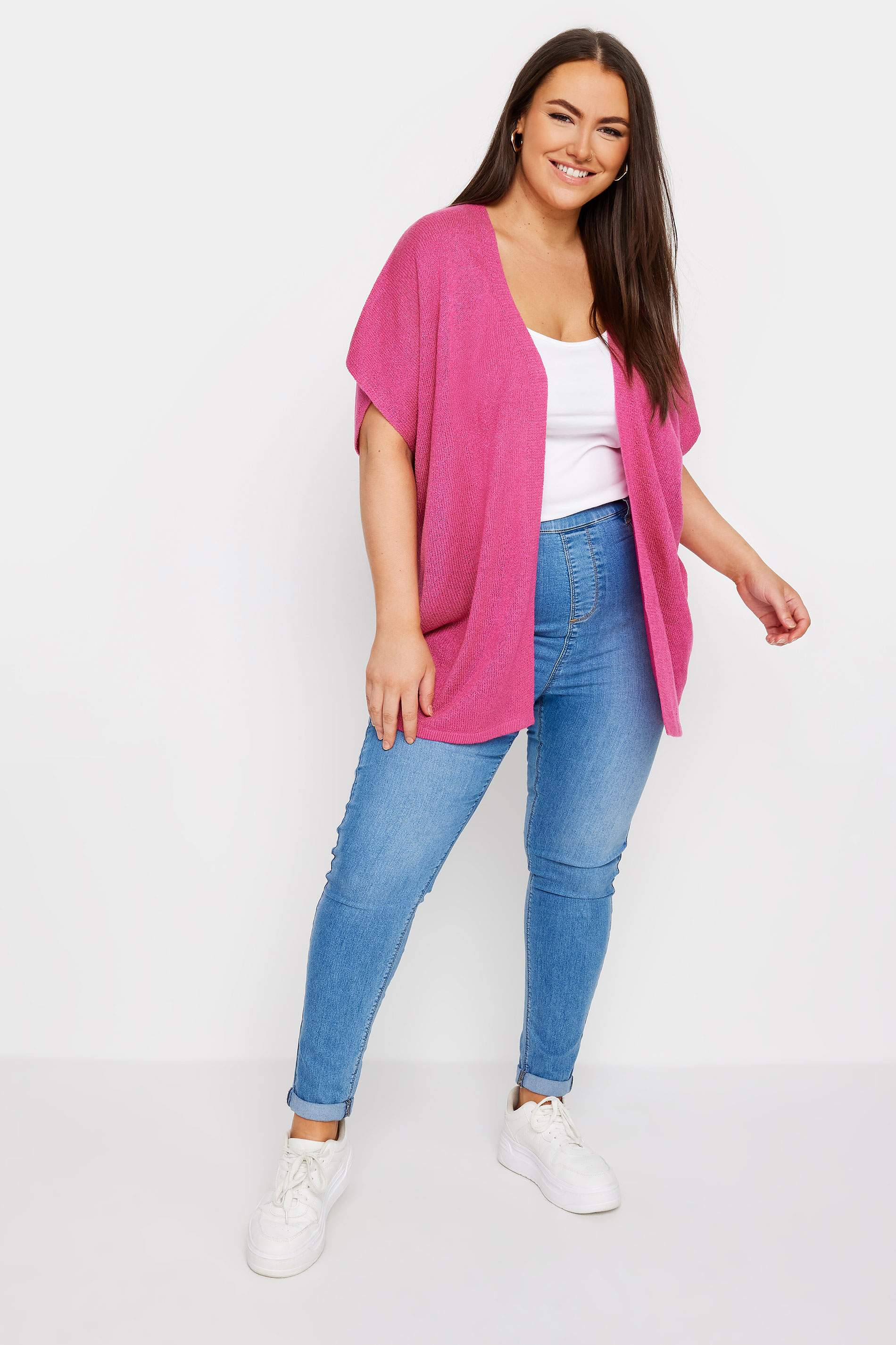 YOURS Plus Size Pink Knitted Boxy Cardigan | Yours Clothing 2