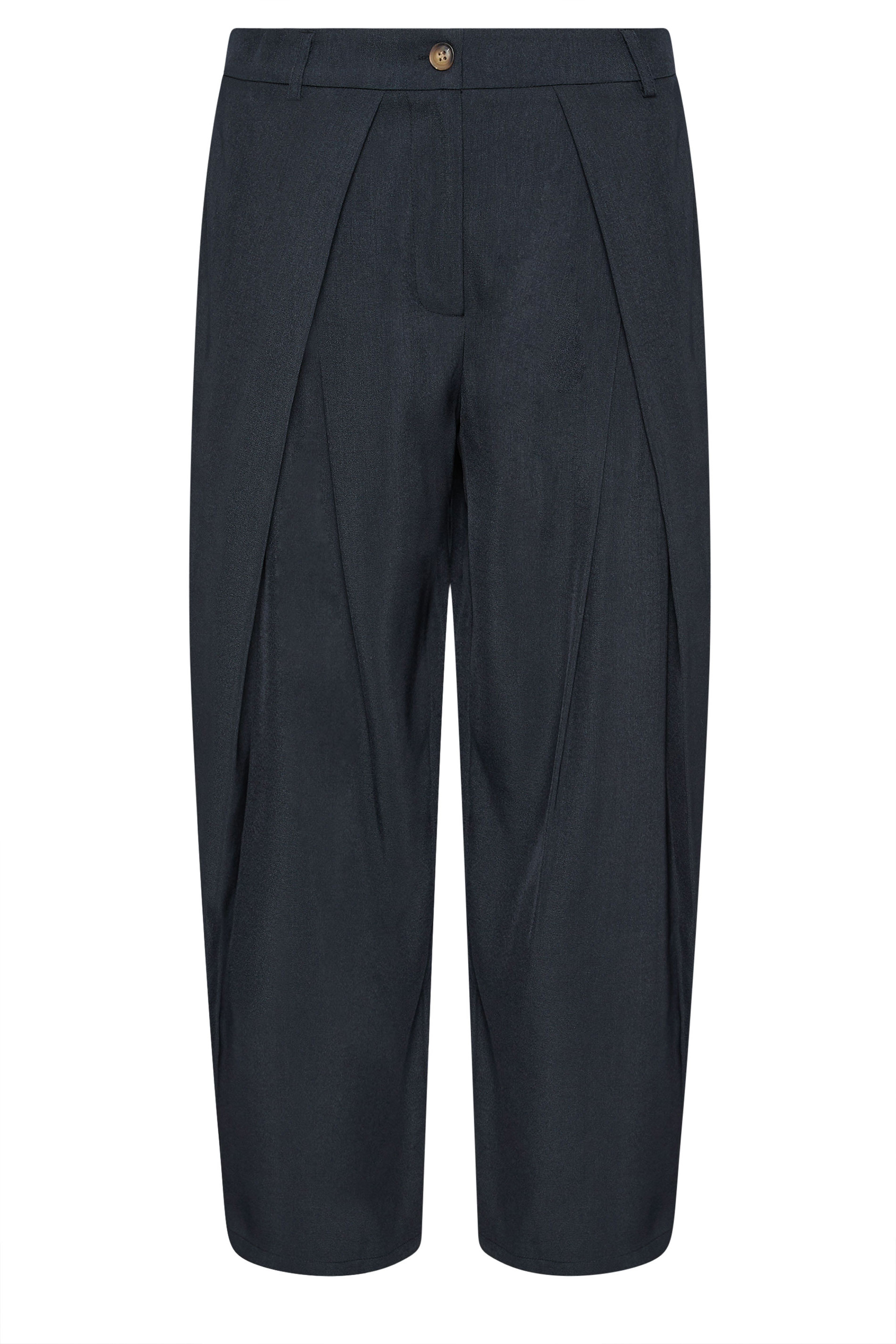 PixieGirl Petite Women's Navy Blue Wrap Pleated Wide Leg Trousers | PixieGirl 5