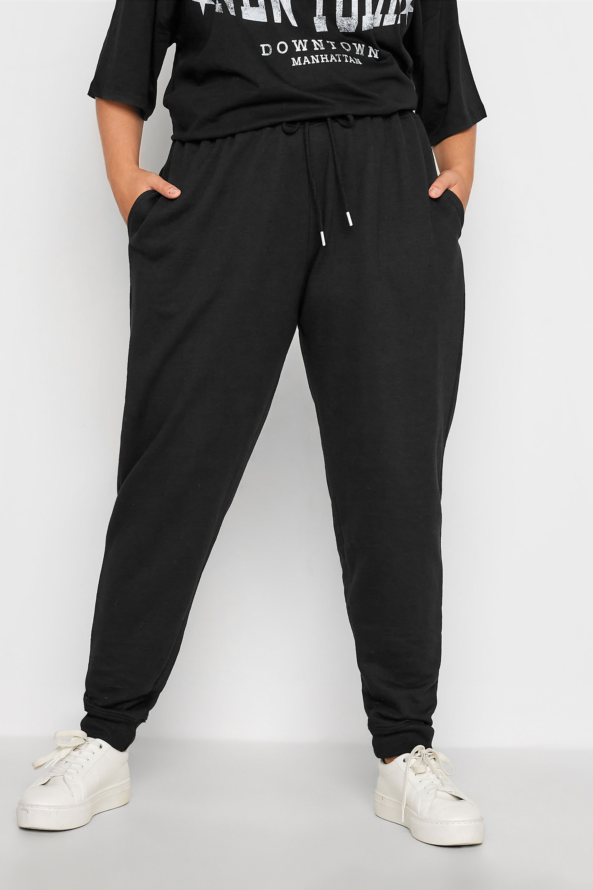 Plus Size Black Elasticated Joggers | Yours Clothing 1