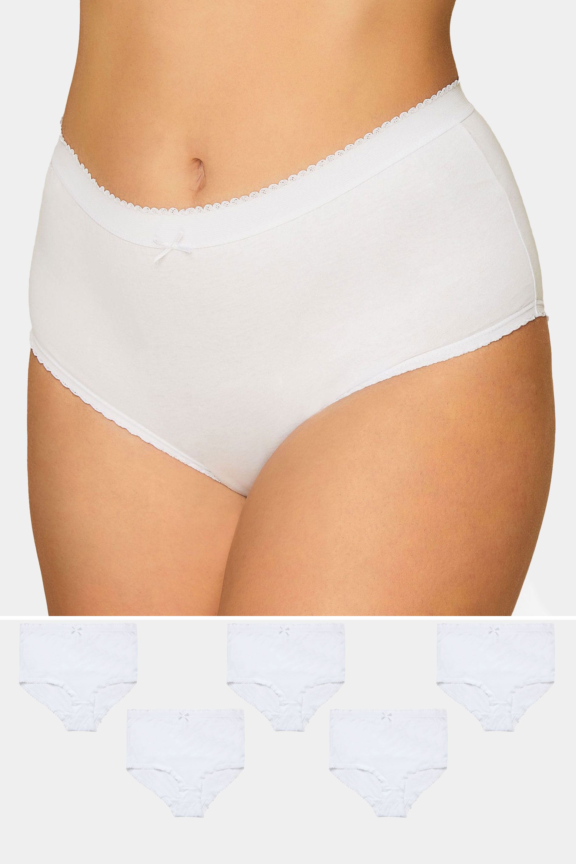 5 PACK Curve White Cotton High Waisted Full Briefs | Yours Clothing 1
