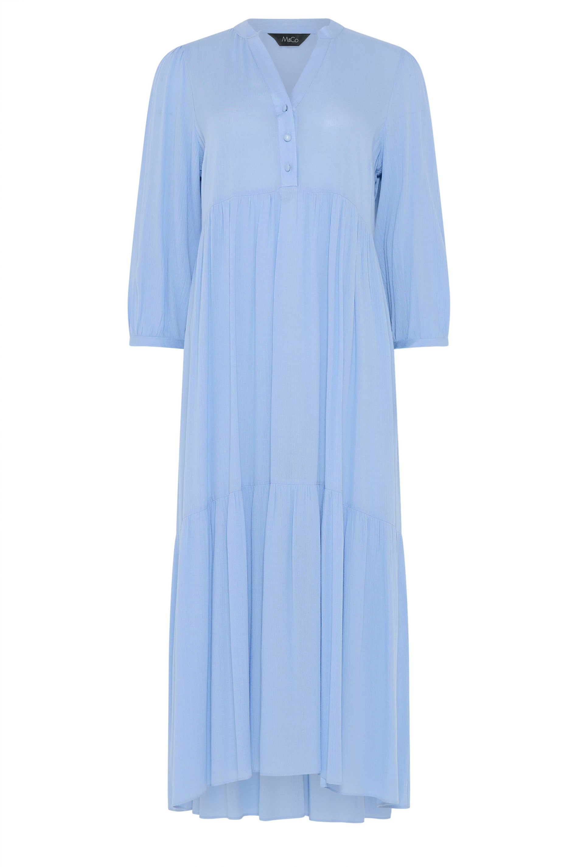 M&Co Blue Tiered Half Placket Maxi Dress | M&Co 5