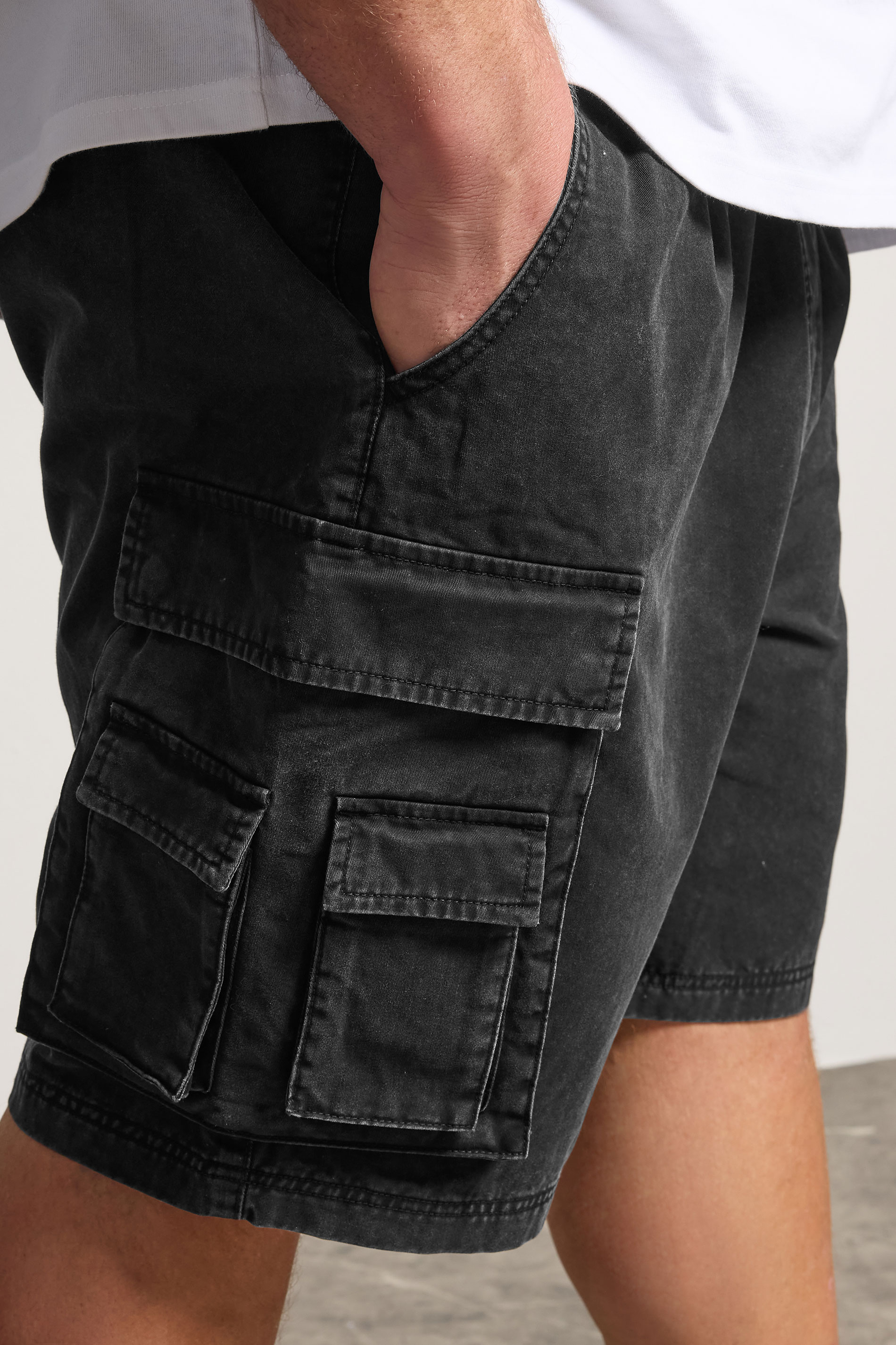 BadRhino Big & Tall Black Acid Washed Cargo Shorts | BadRhino 5