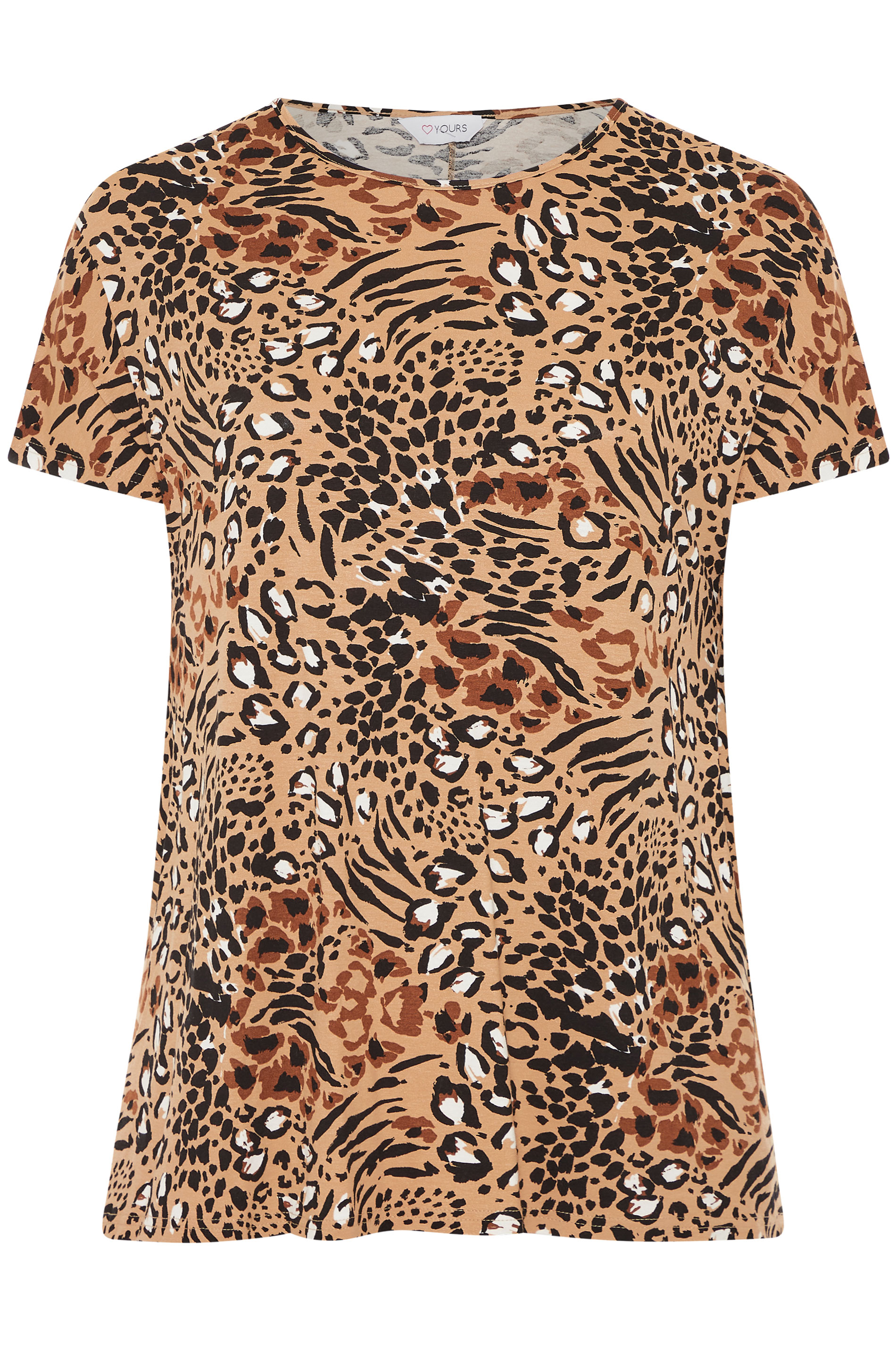 Brown Animal Print Grown on Sleeve T-Shirt | Yours Clothing