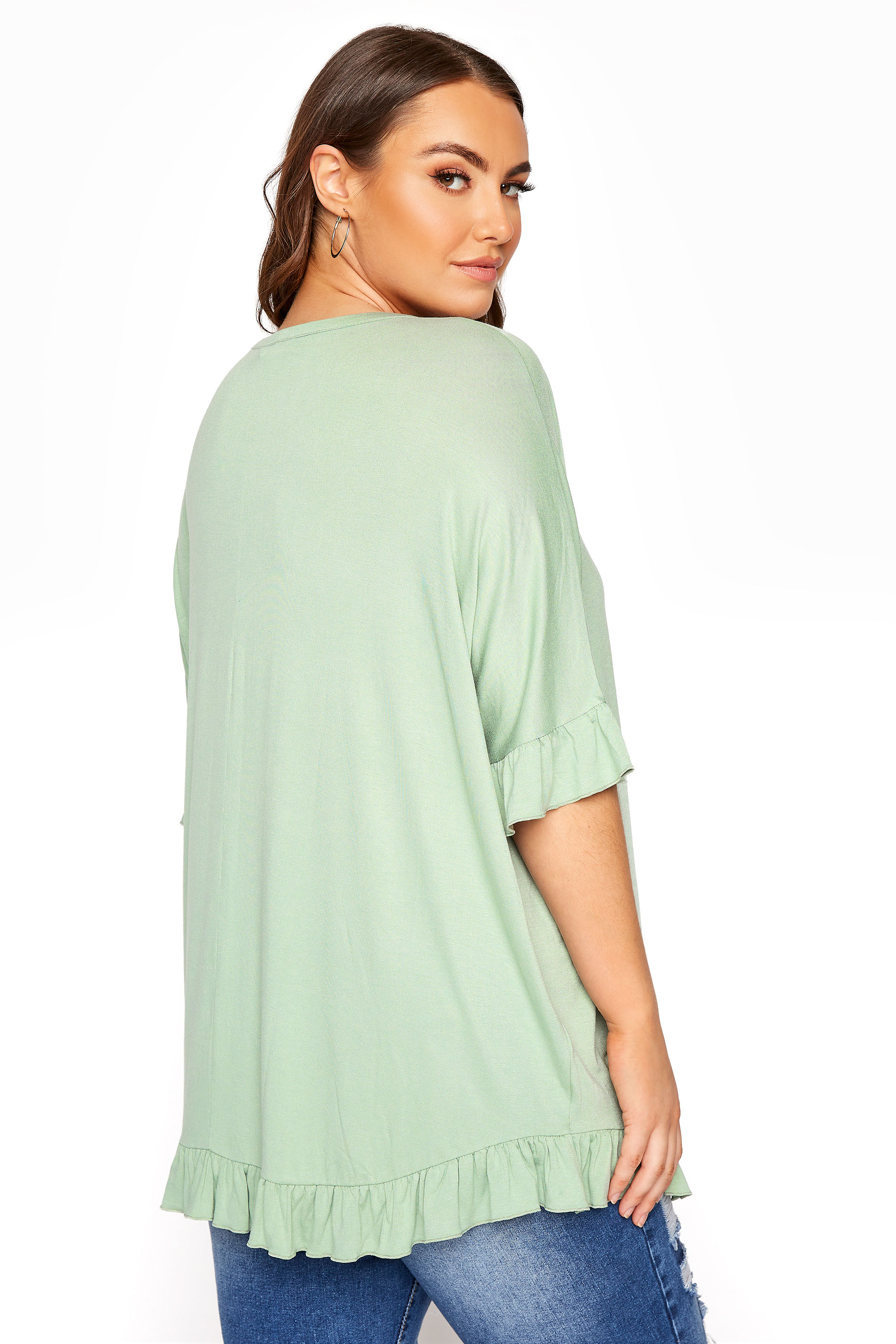 Plus Size LIMITED COLLECTION Sage Green Frill Jersey T-Shirt | Yours ...