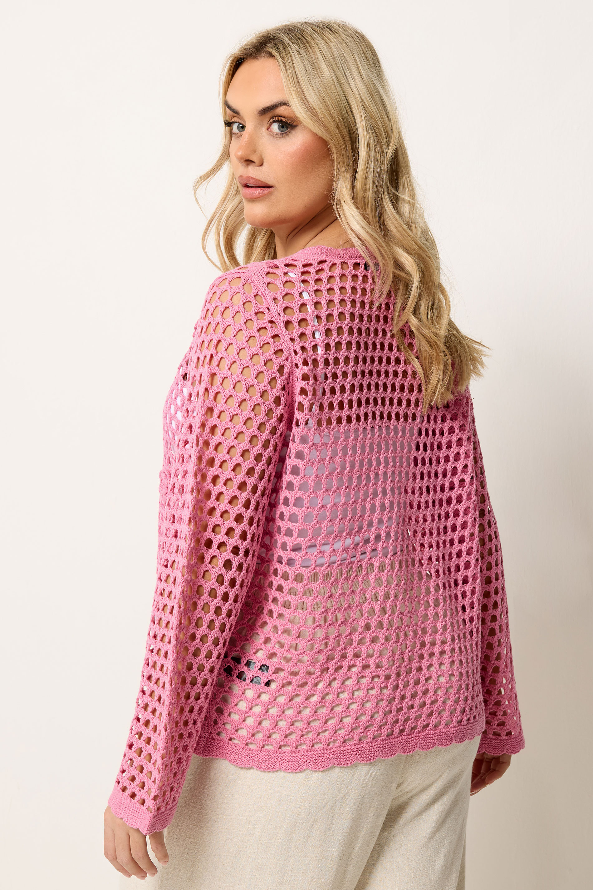 YOURS Plus Size Pink Flower Applique Cardigan | Yours Clothing 2