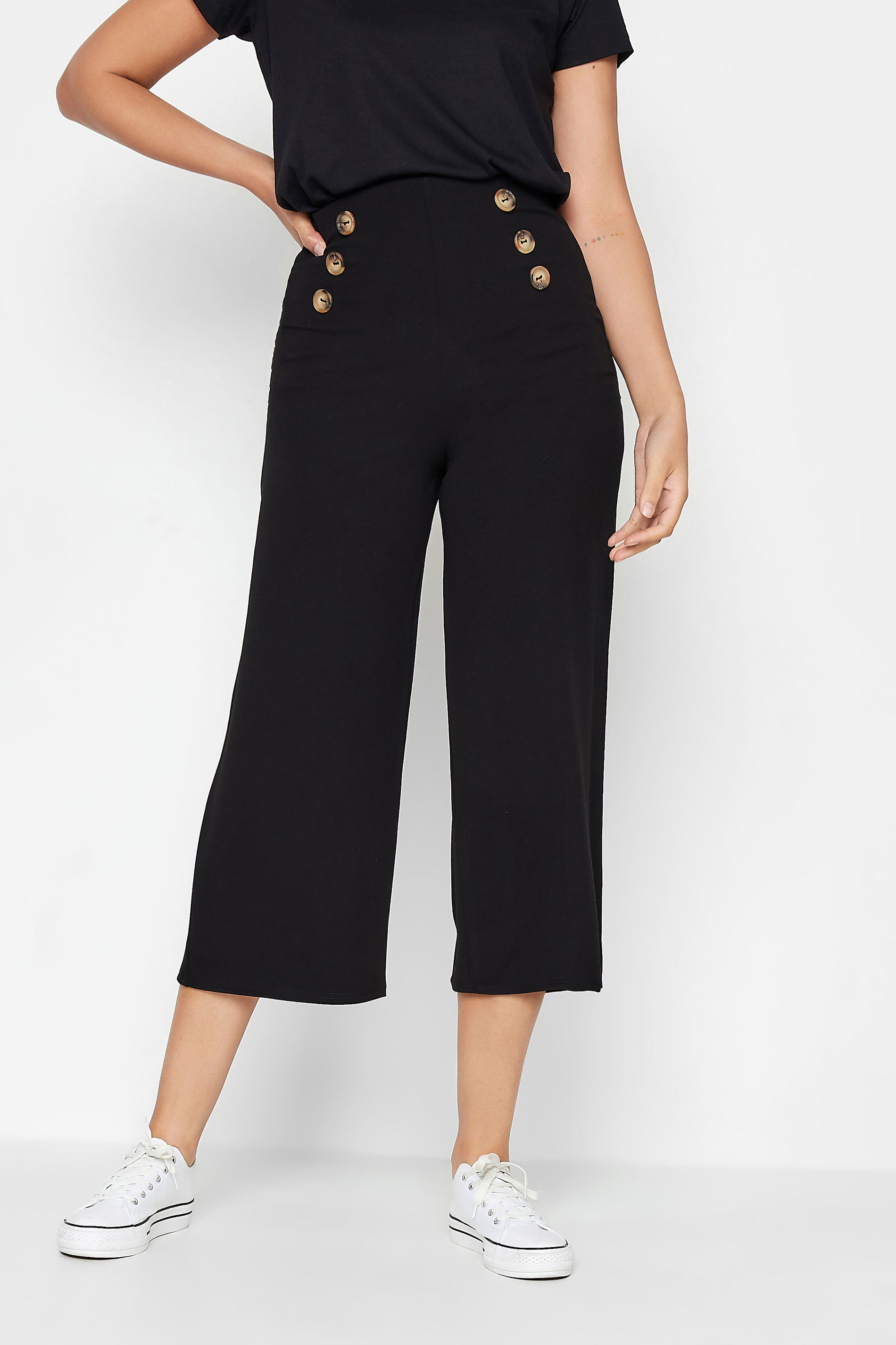 LTS Tall Black Button Cropped Trousers | Long Tall Sally 1