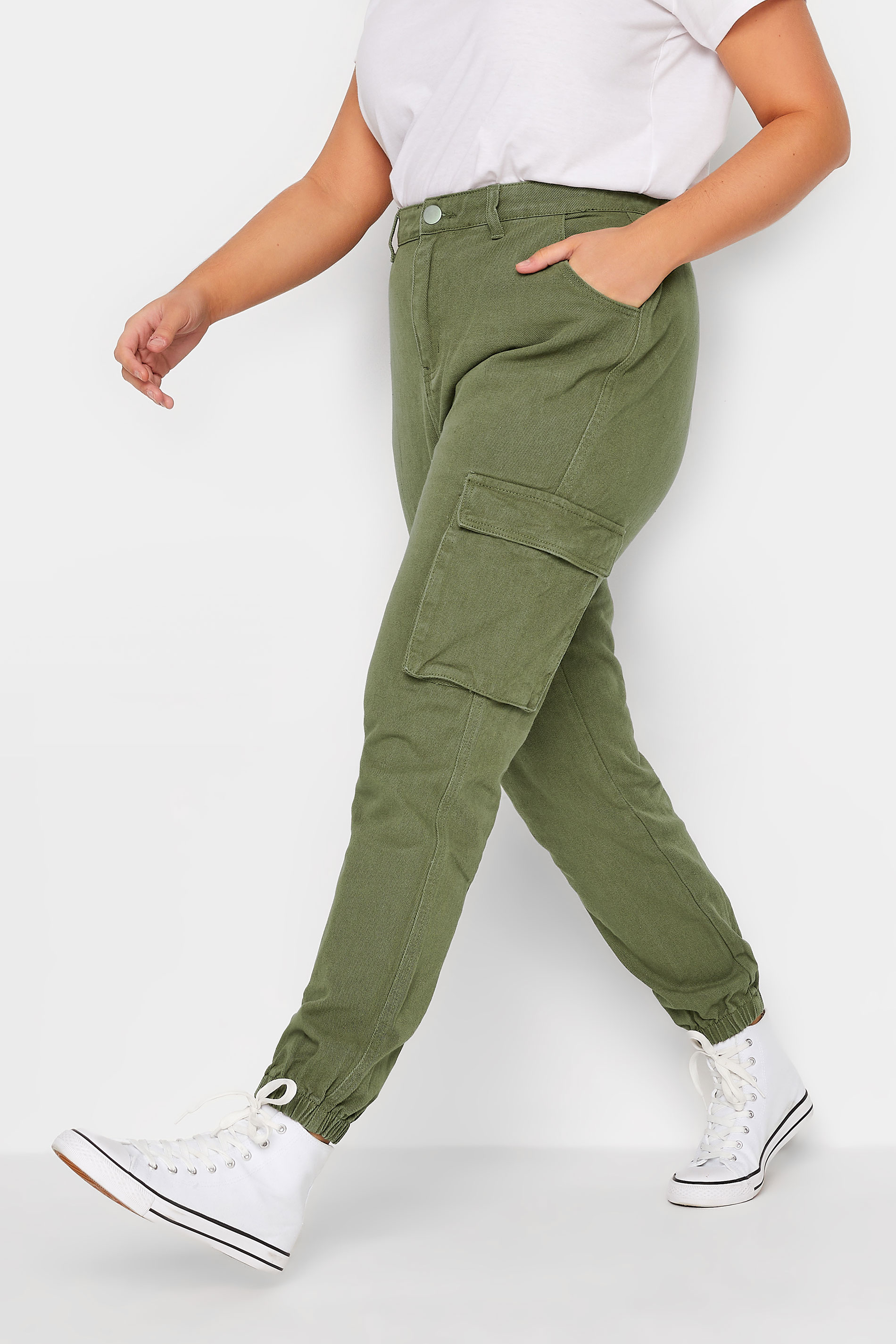 Plus Size Khaki Green Cargo Pocket Jeans | Yours Clothing  1