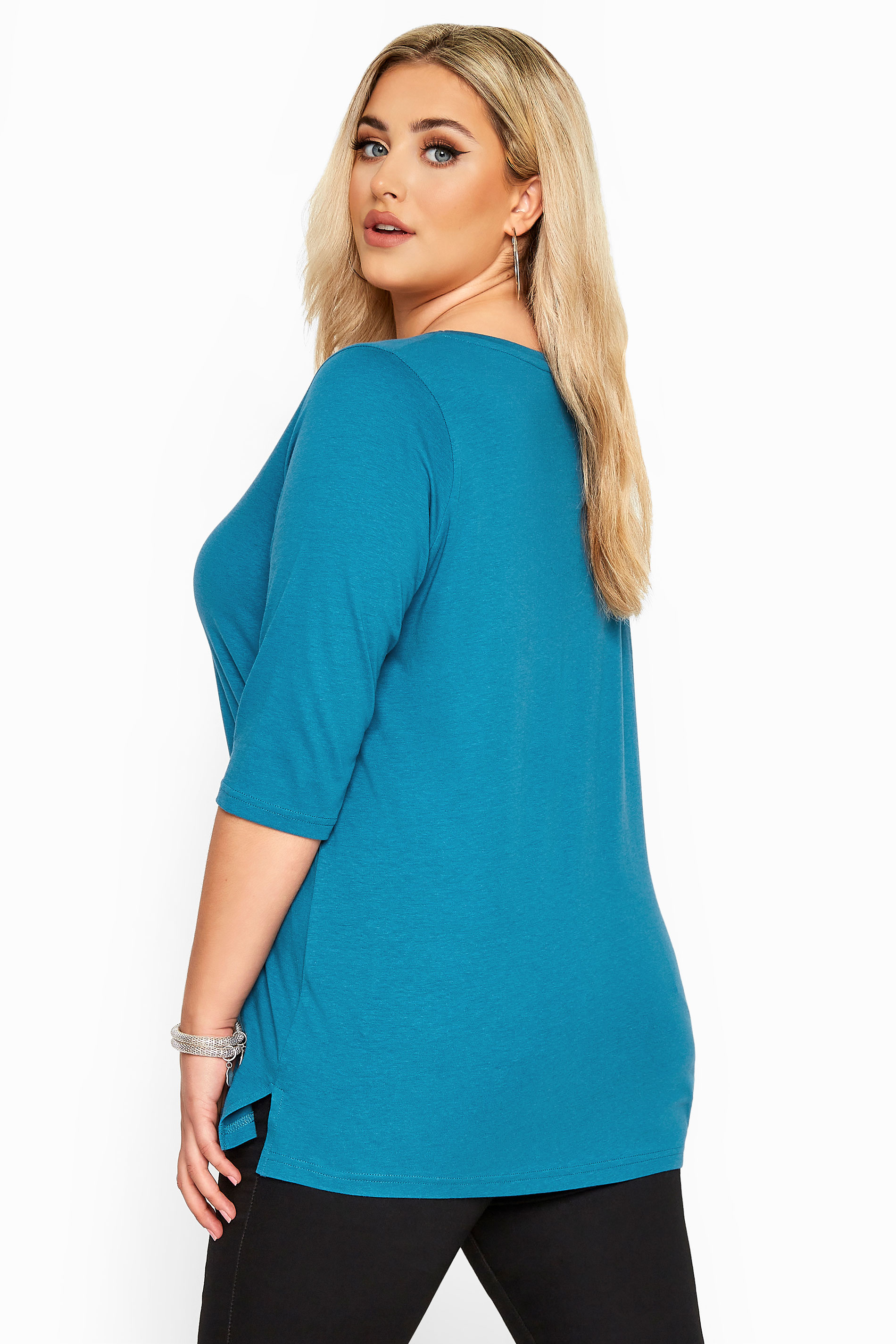 Teal Blue V-Neck Cotton Top | Yours Clothing