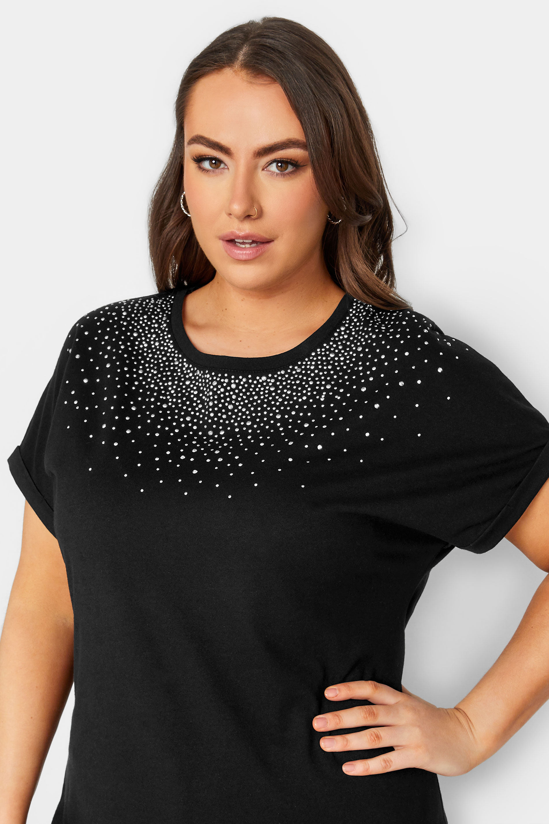 YOURS Plus Size Curve Black Sequin T-Shirt | Yours Clothing