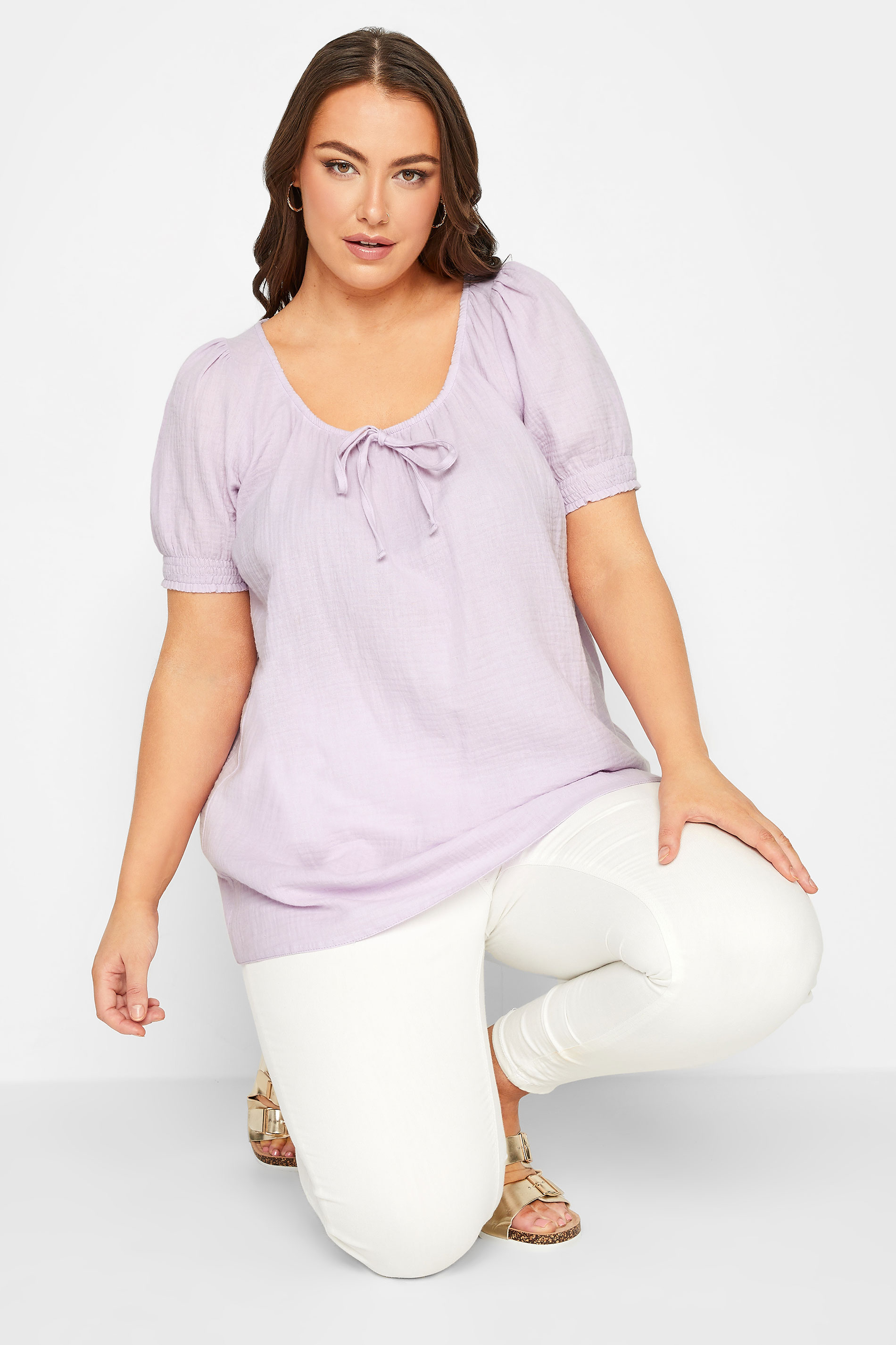 YOURS Plus Size Purple Crinkle Gypsy Top | Yours Clothing  1