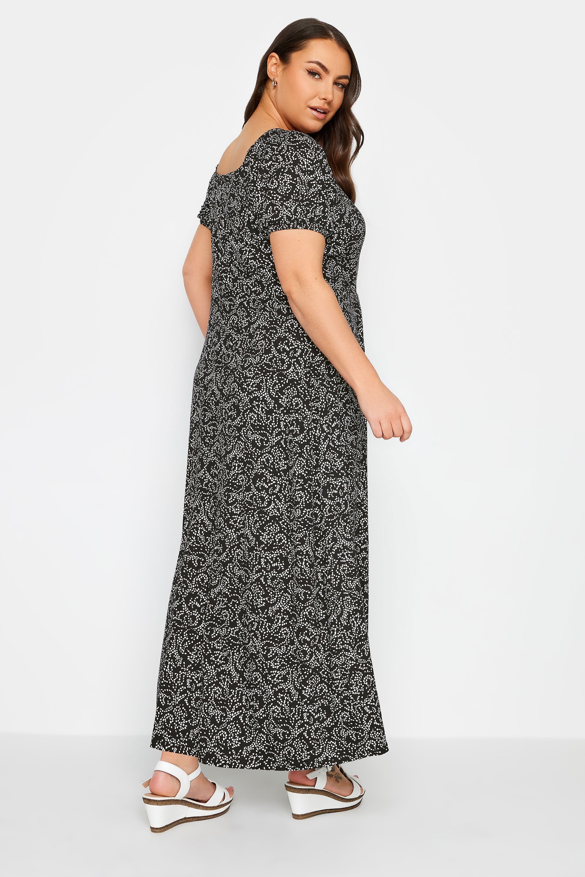 YOURS Plus Size Black Abstract Swirl Print Wrap Maxi Dress | Yours Clothing