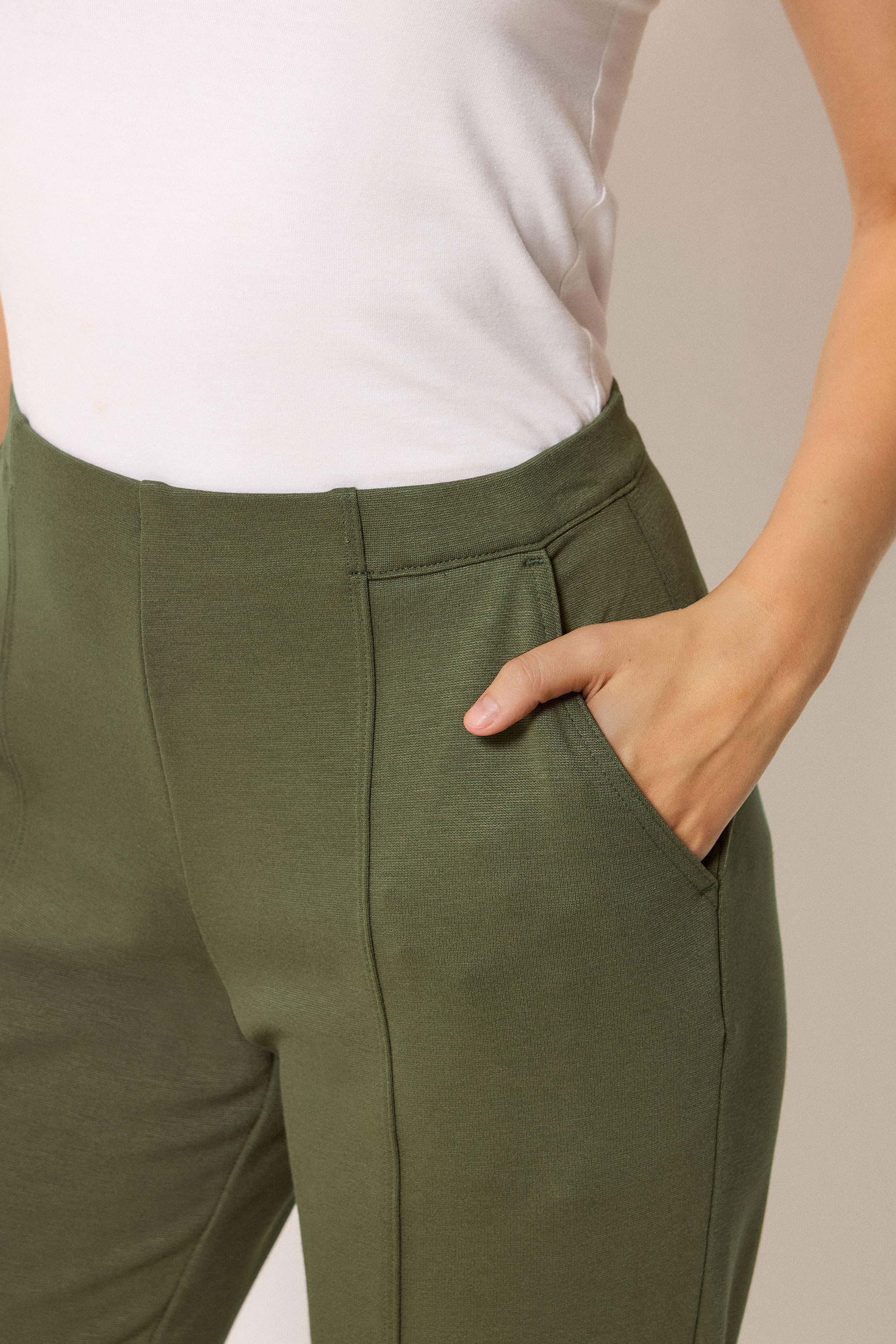 M&Co Khaki Green Ponte Seam Detail Trousers | M&Co 2