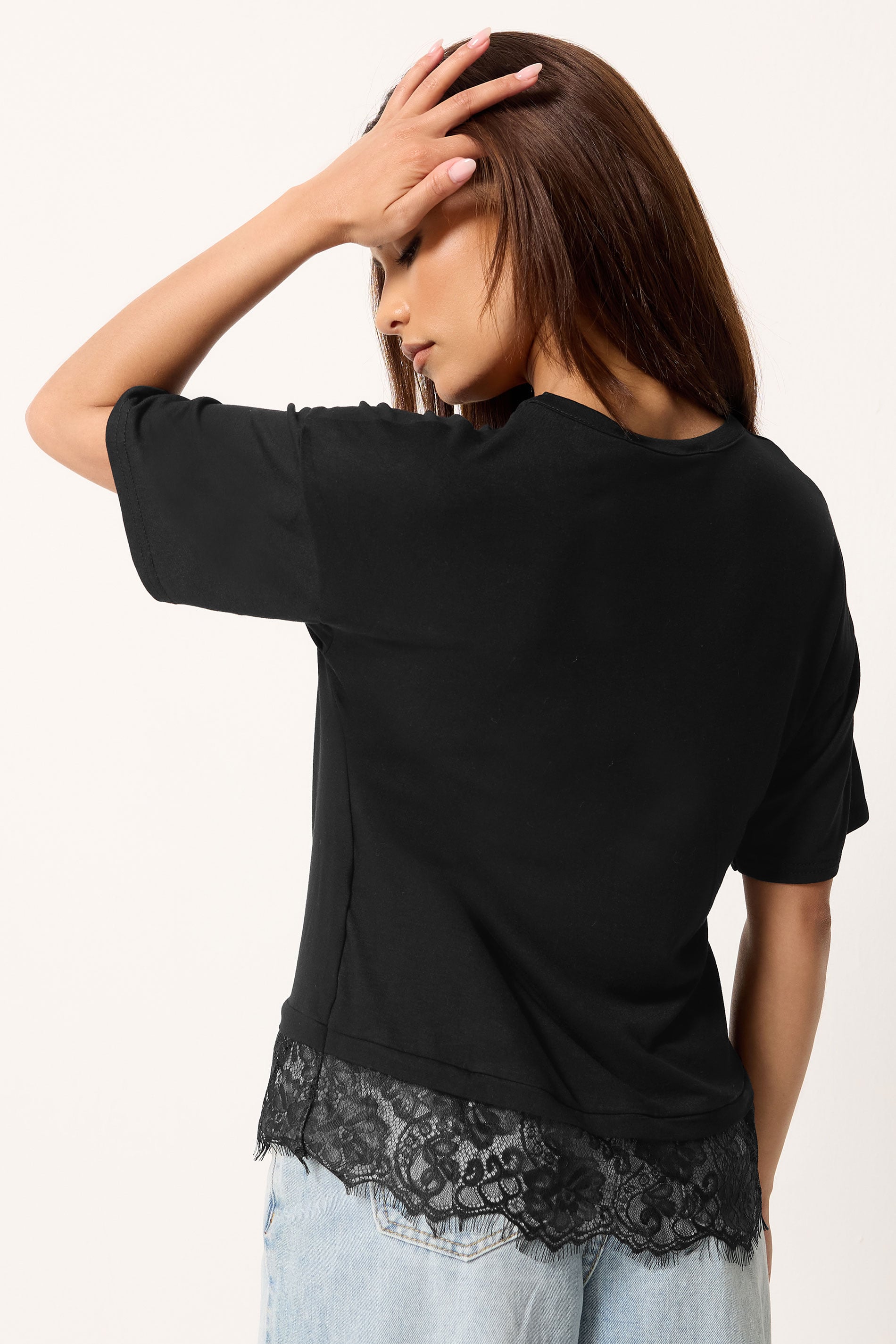 PixieGirl Petite Women's Black Lace Hem T-Shirt | PixieGirl 4