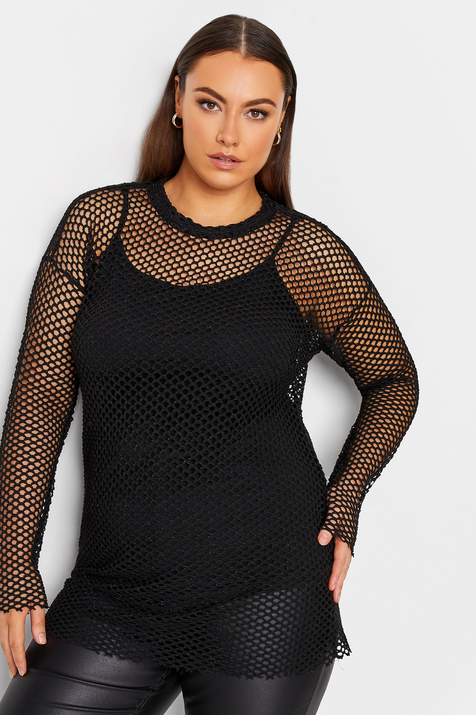 YOURS LUXURY Plus Size Black Open Knit Jumper | Yours Clothing  1