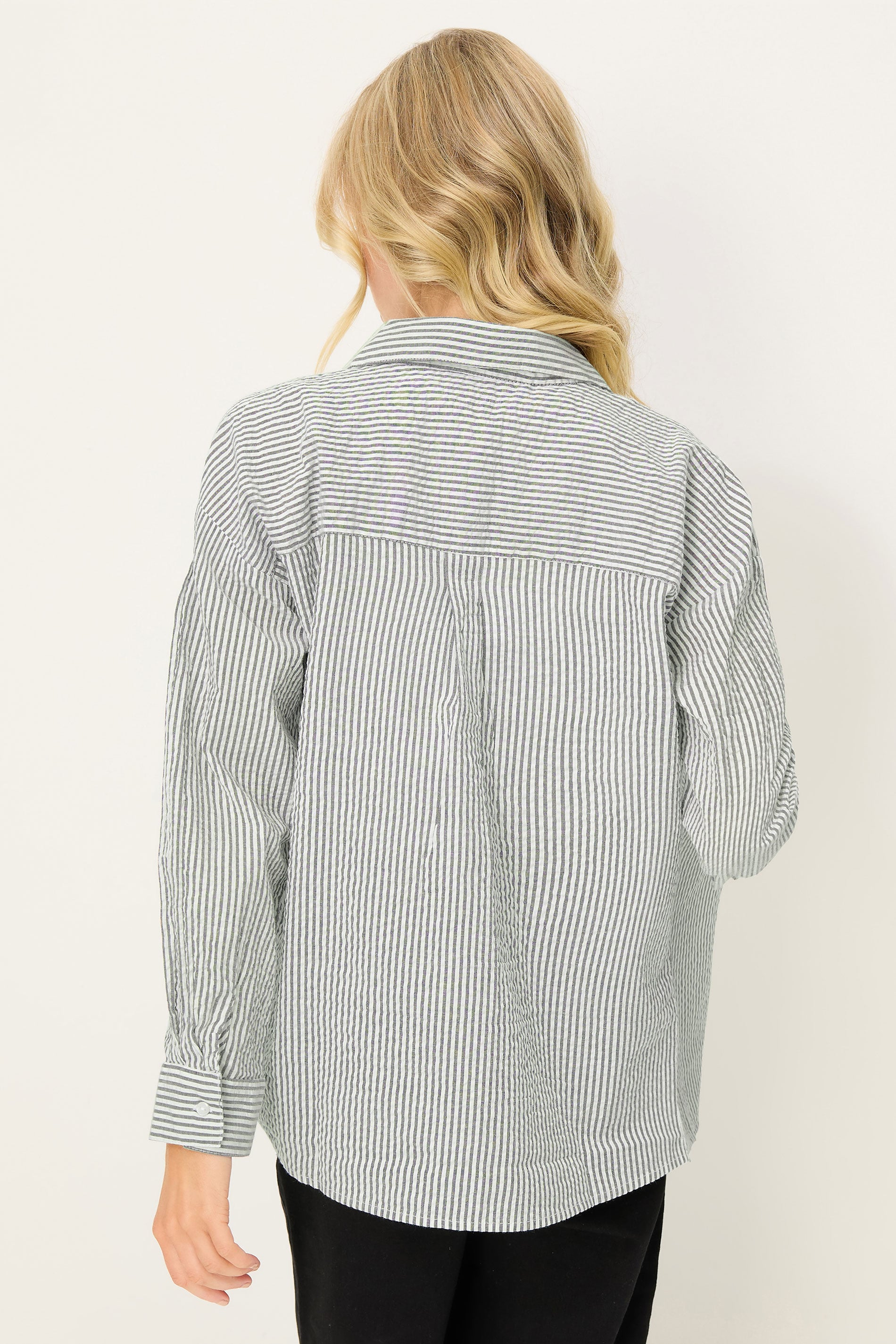 PixieGirl Petite Women's Grey Stripe Long Sleeve Shirt | PixieGirl 2