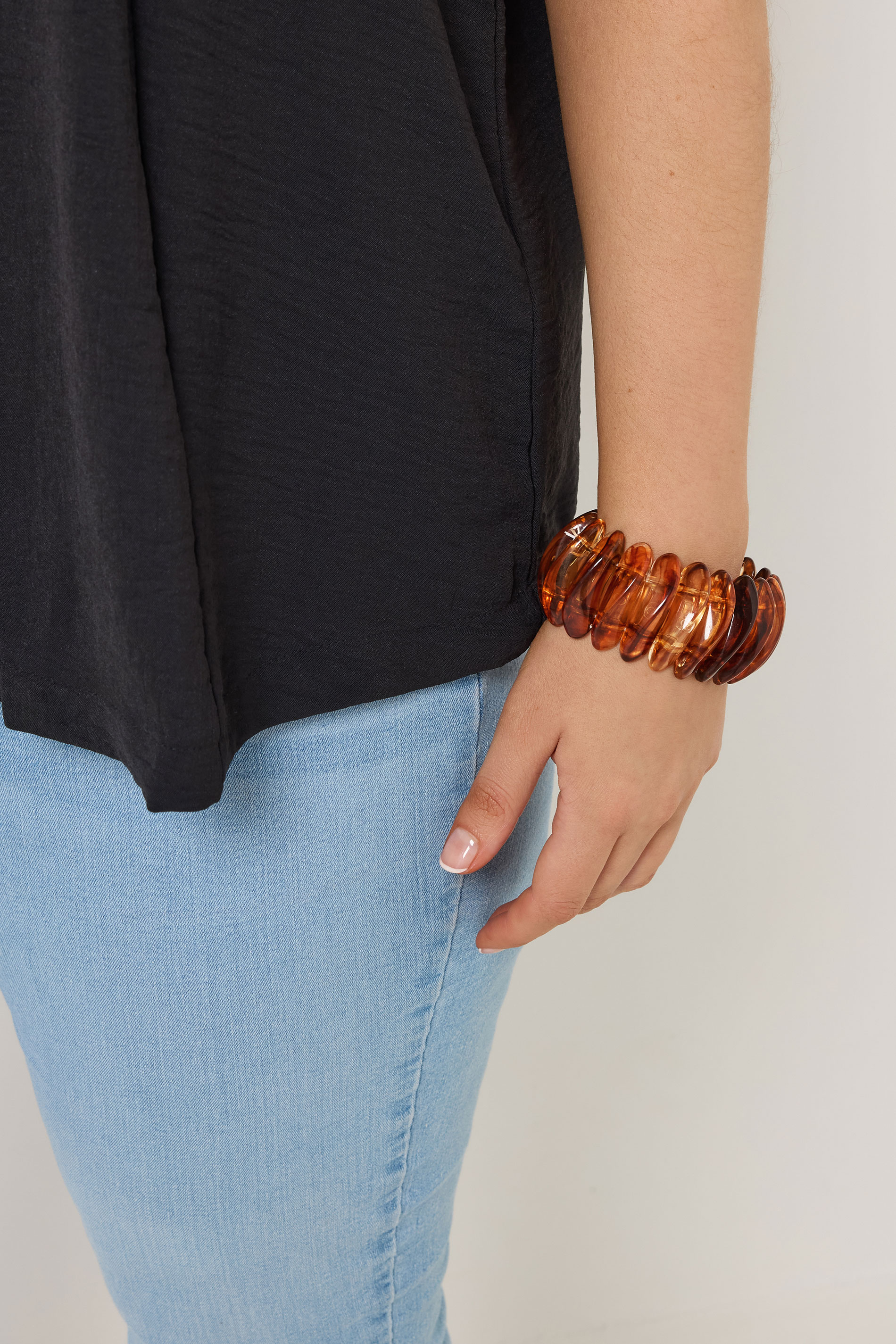 Brown Beaded Statement Stretch Bracelet | Yours Clothing 1