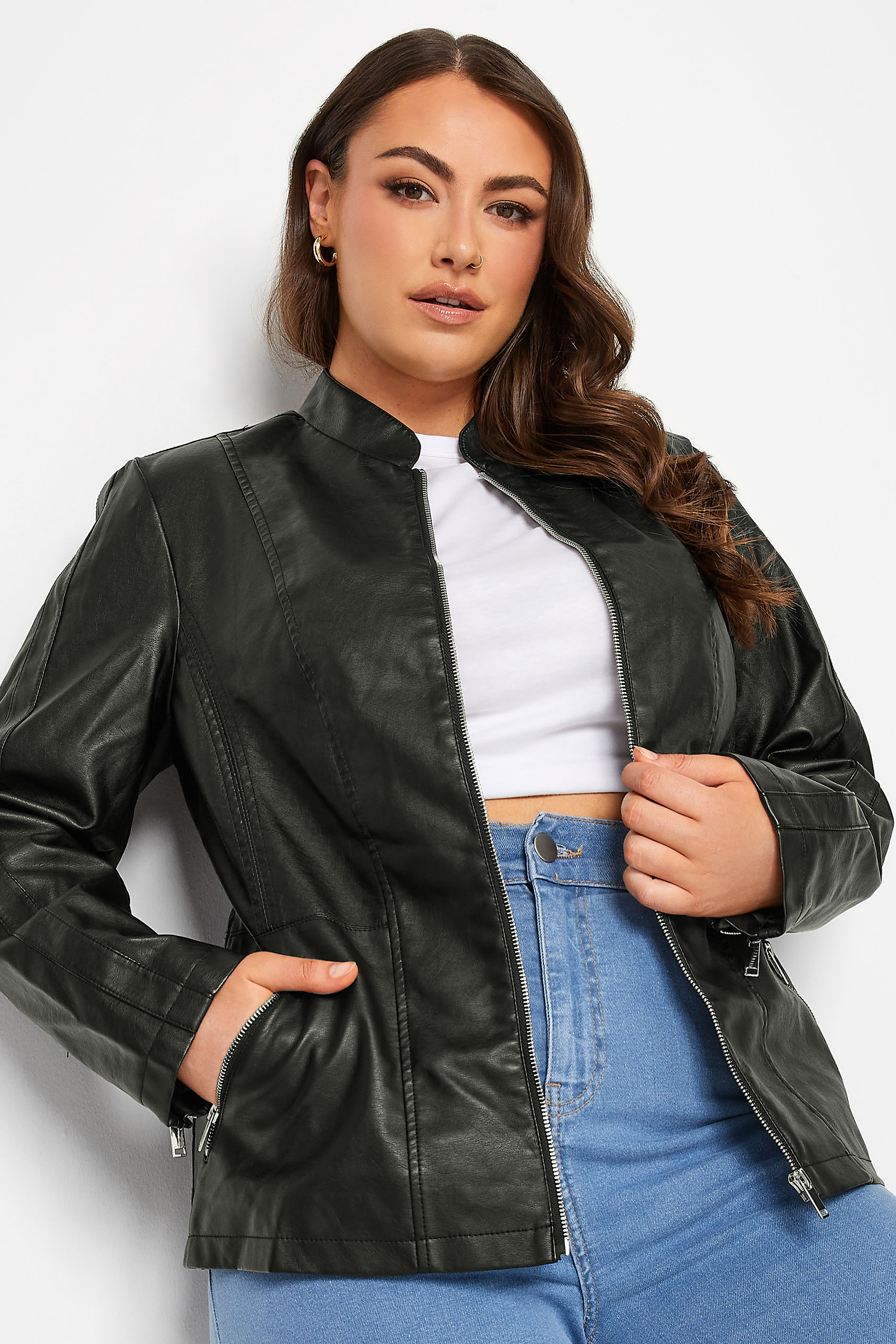Plus Size Black Faux Leather Jacket | Yours Clothing 2
