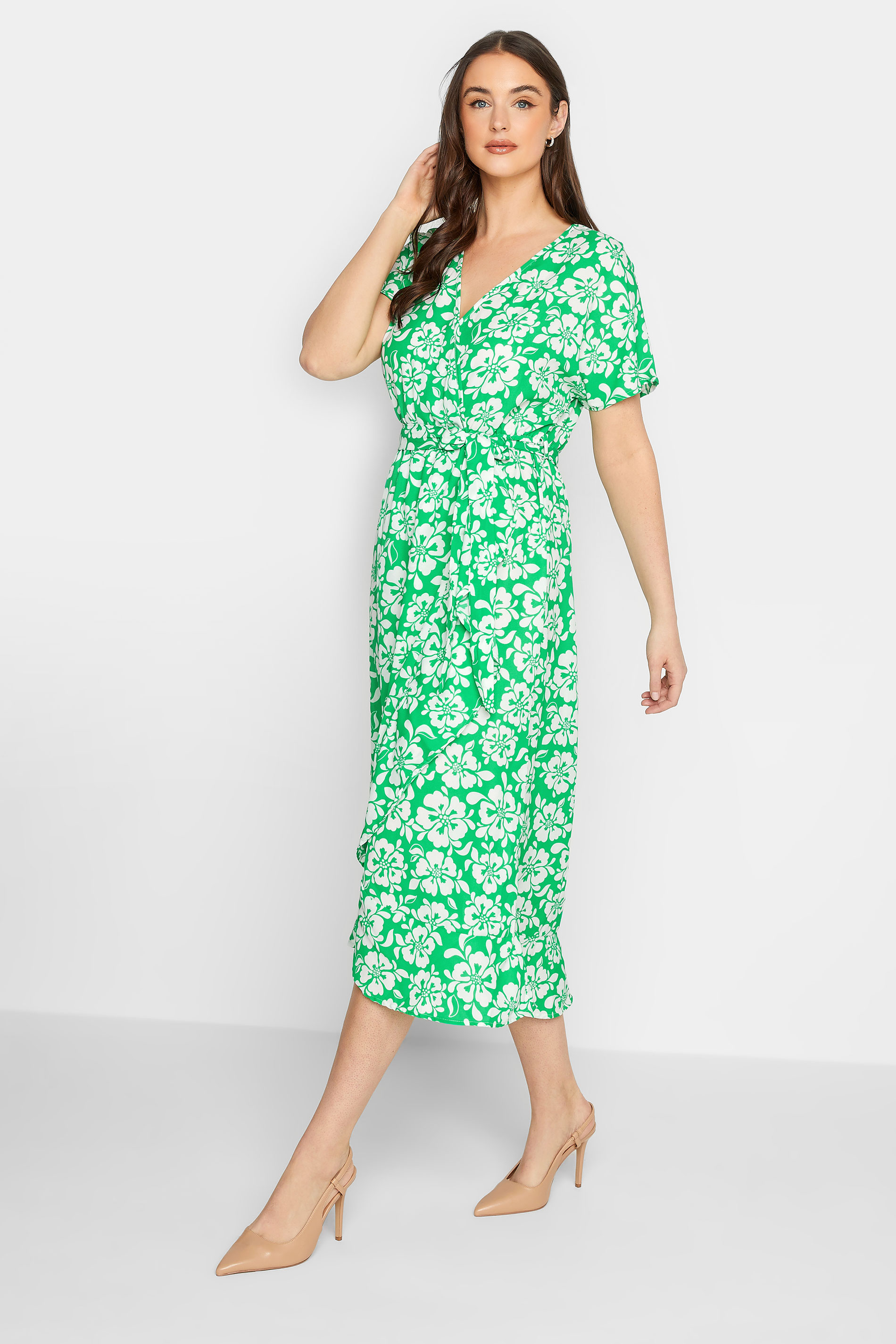 LTS Tall Women's Green Floral Print Wrap Dress | Long Tall Sally  1