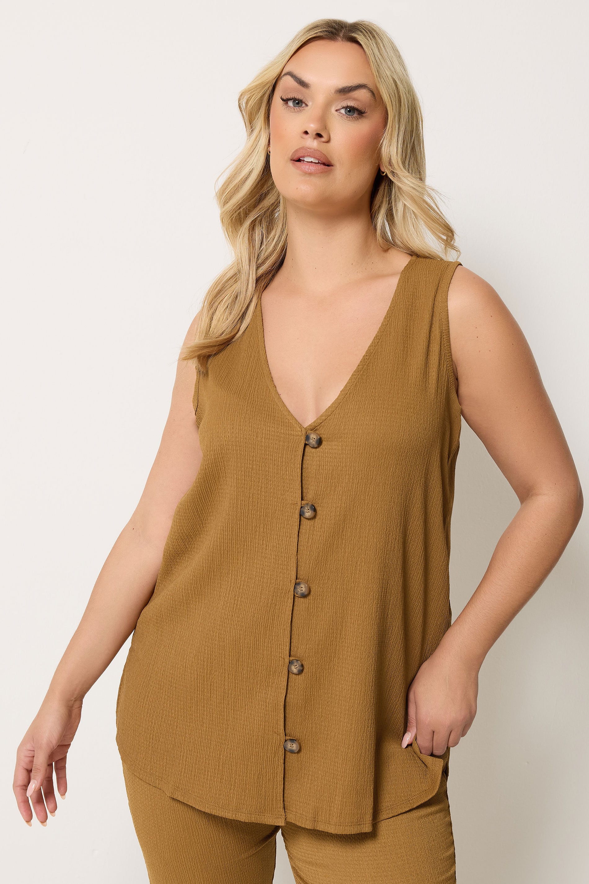 YOURS Plus Size Natural Brown Textured Waistcoat | Yours Clothing 3