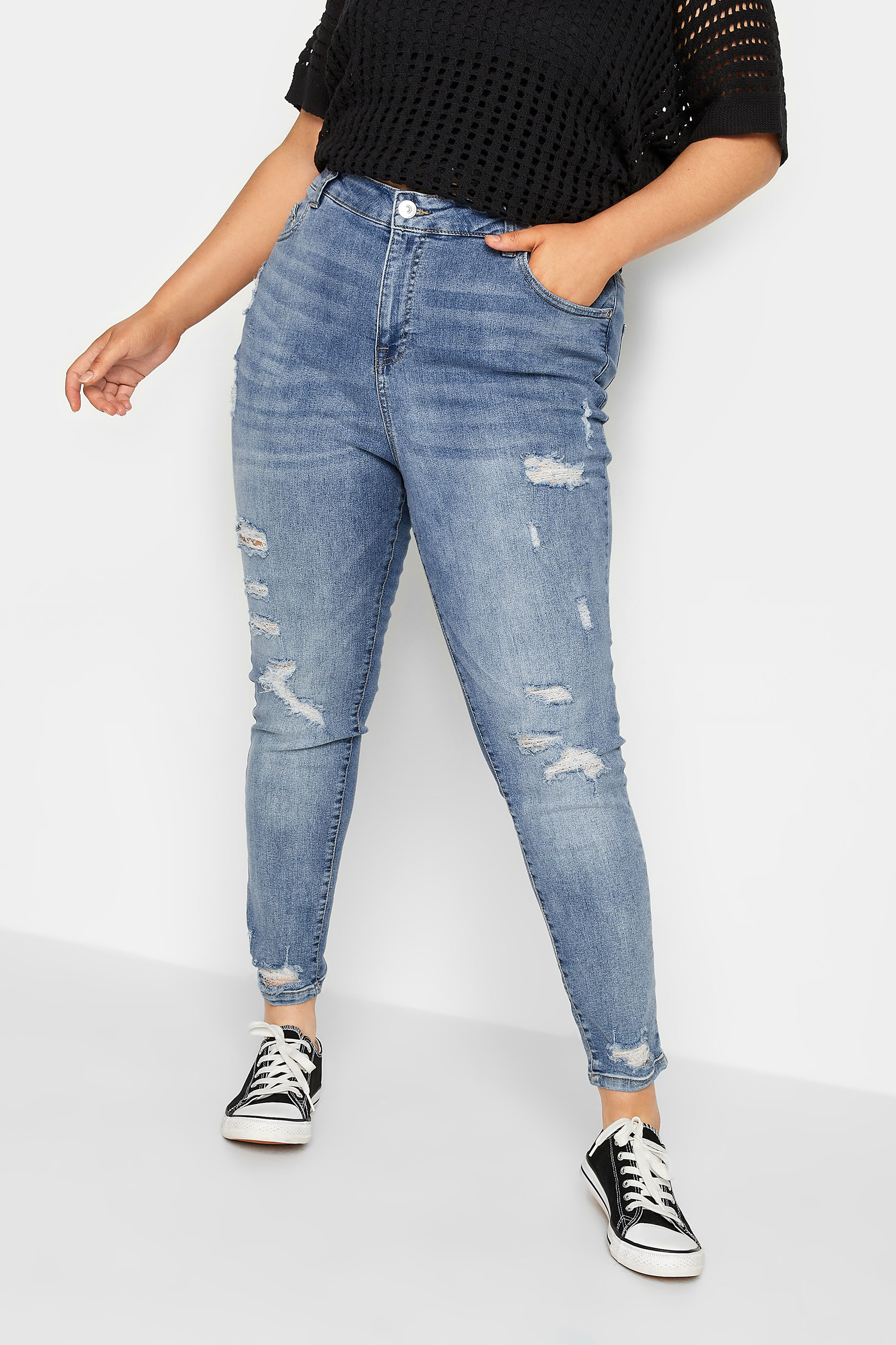 YOURS FOR GOOD Plus Size Mid Blue Ripped AVA Jeans | Yours Clothing 1