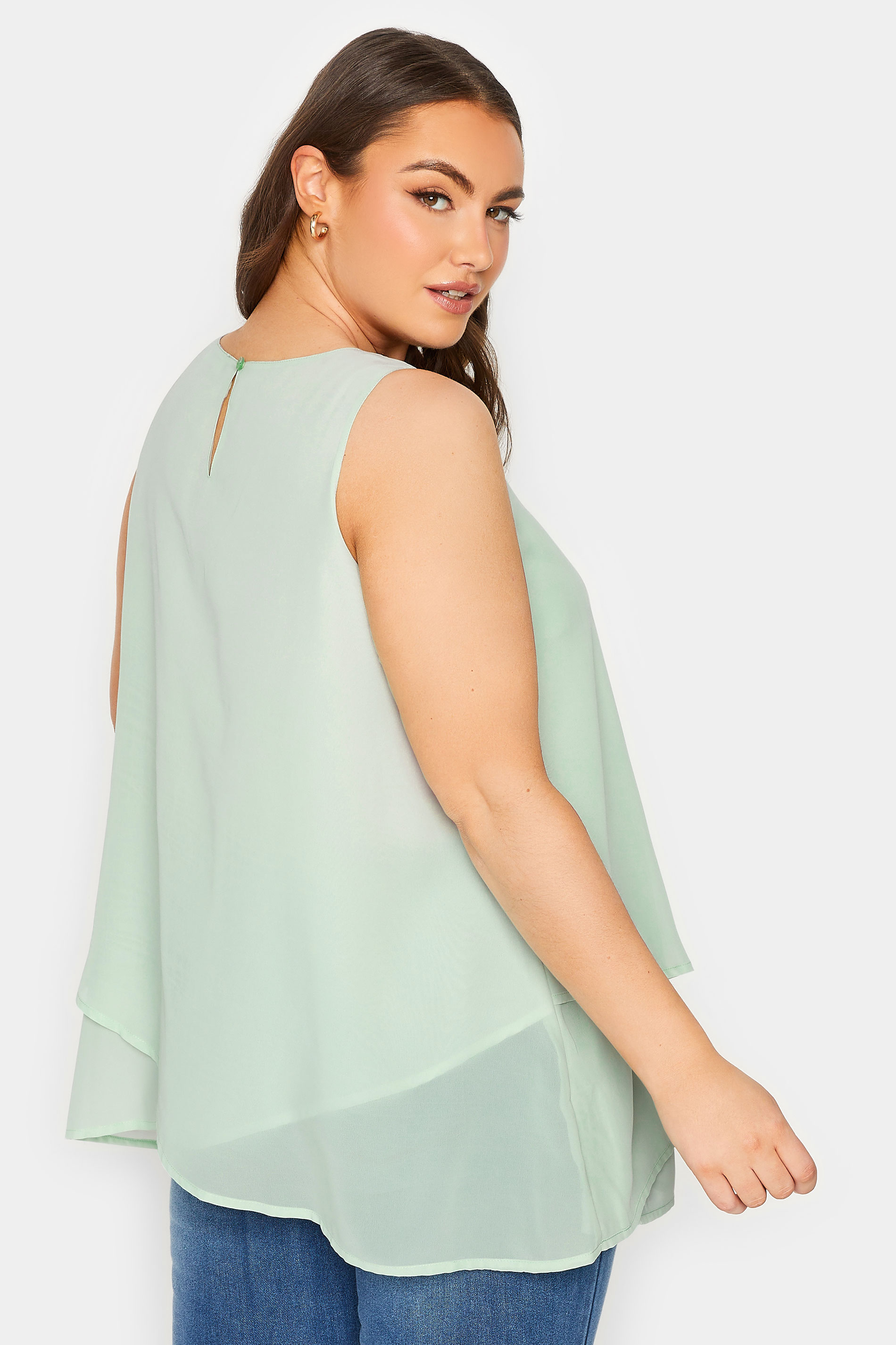 YOURS LONDON Plus Size Green Layered Vest Top | Yours Clothing 3