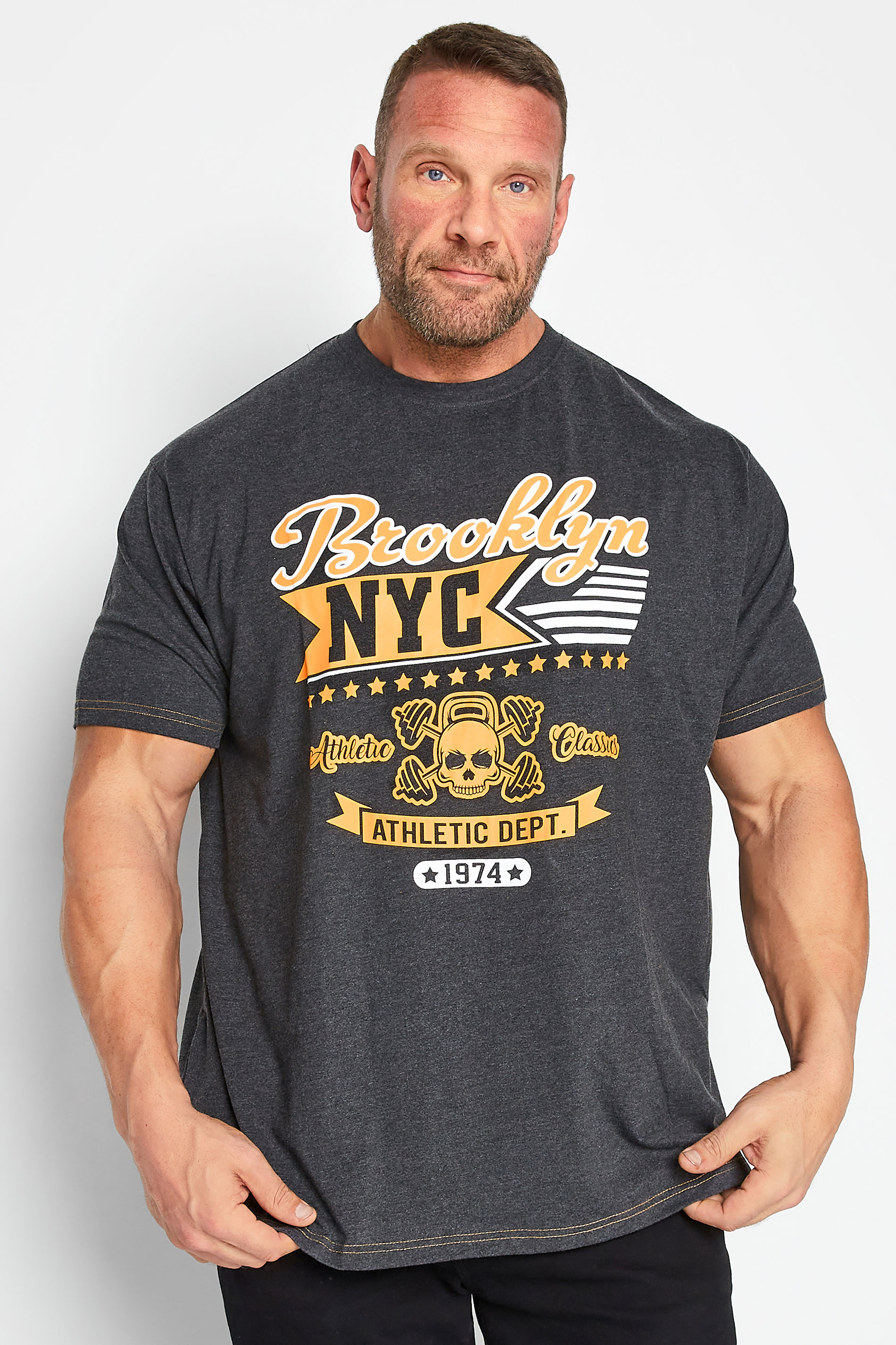 KAM Big & Tall Grey Brooklyn NYC Print T-Shirt 1
