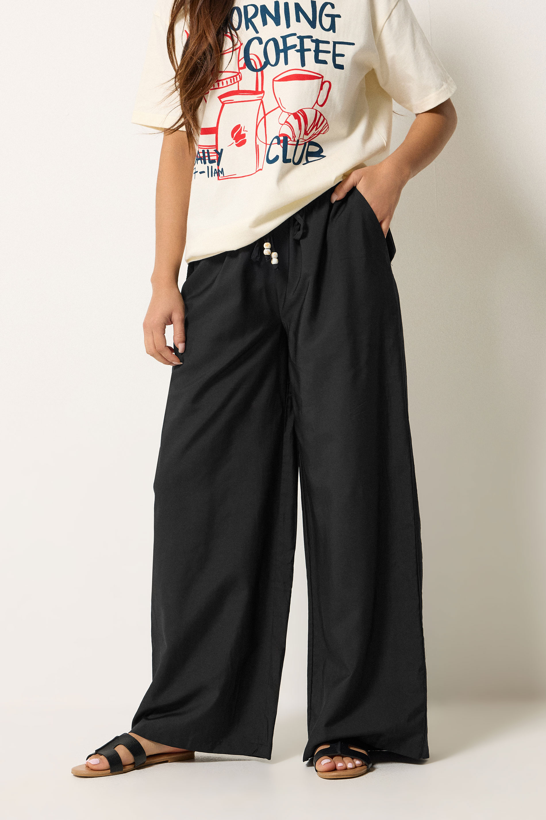 PixieGirl Petite Women's Black Beaded Wide Leg Trousers | PixieGirl 1