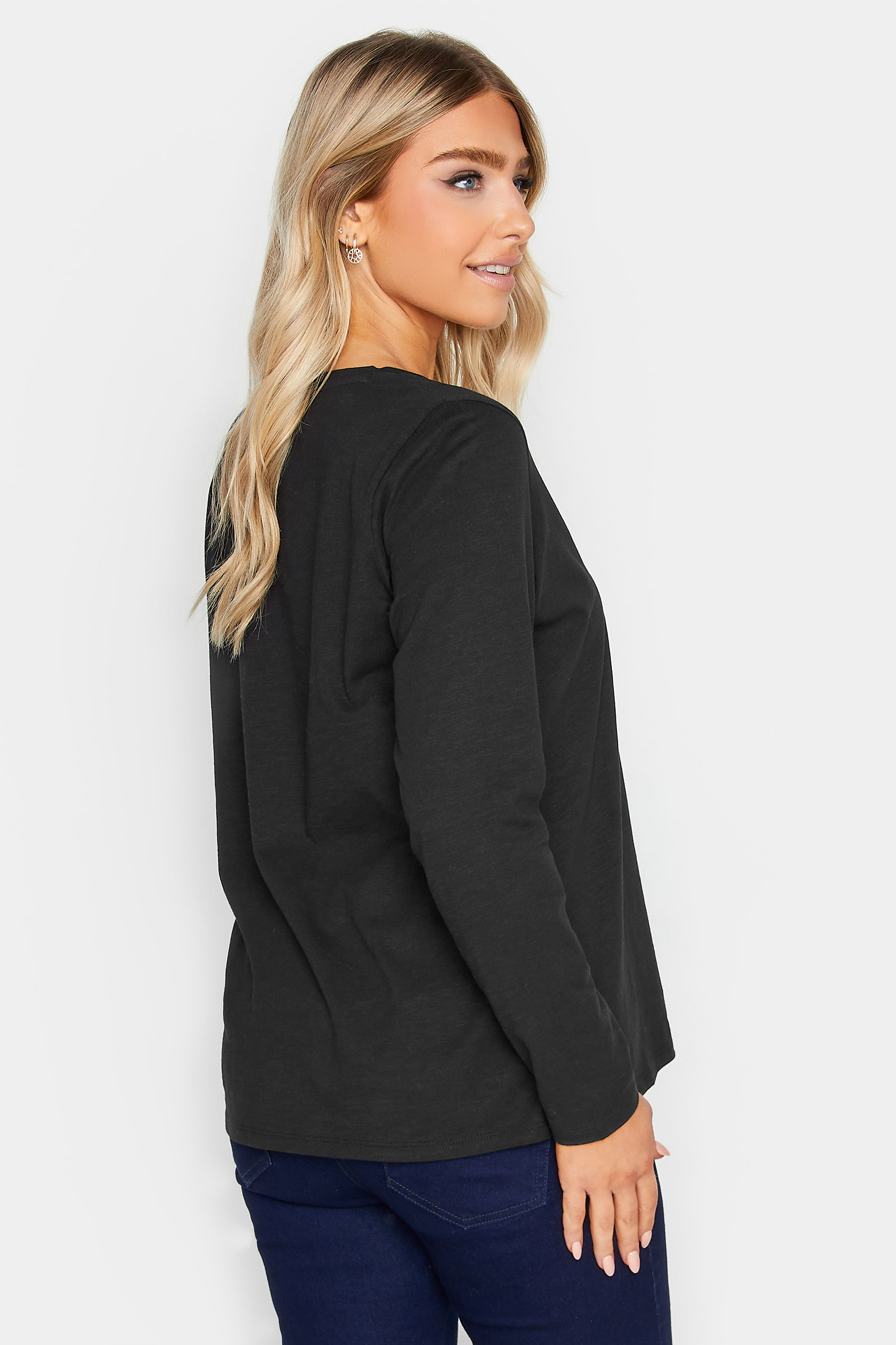 M&Co Black V-Neck Long Sleeve Cotton Blend T-Shirt | M&Co 3