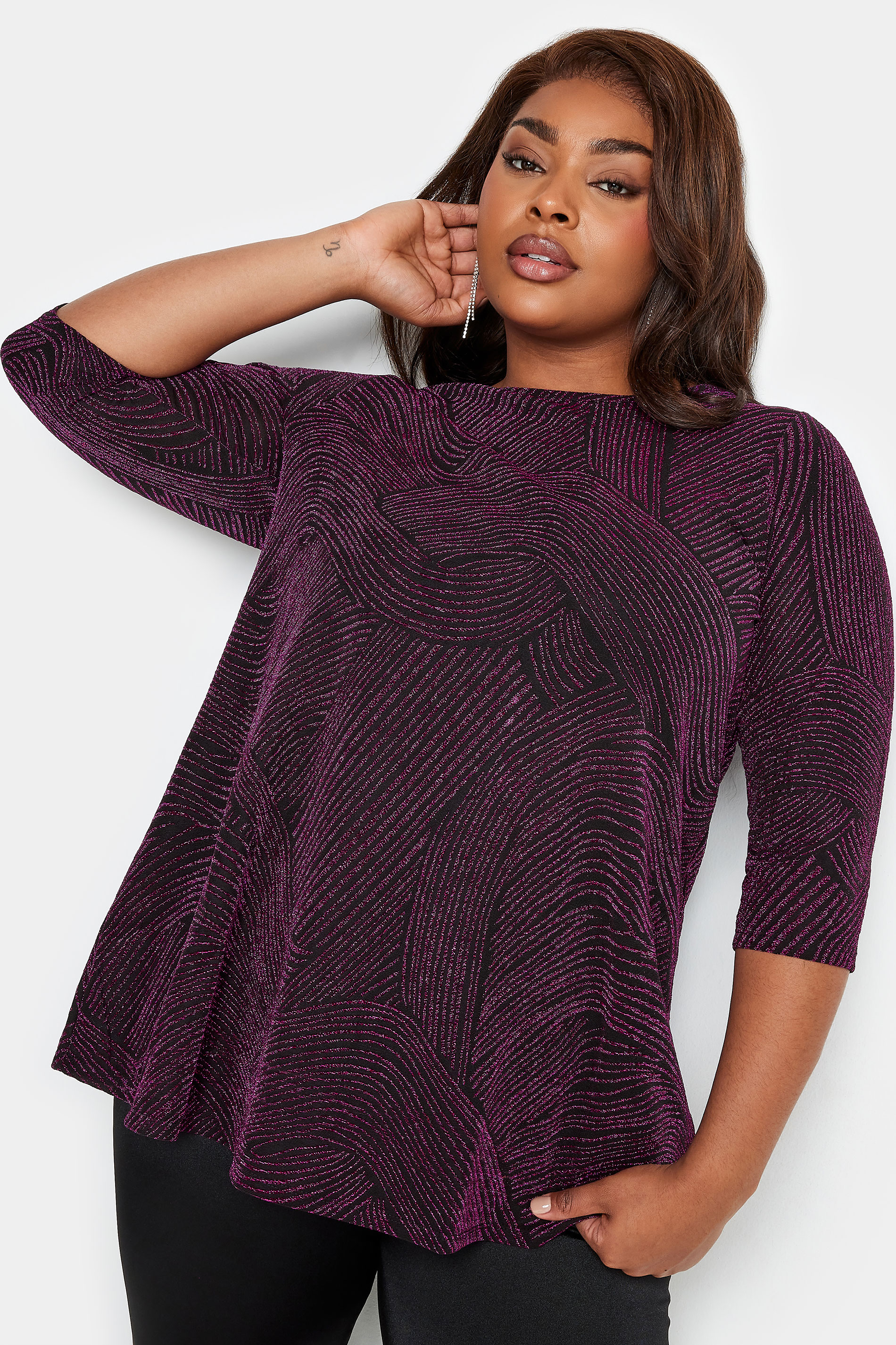 YOURS Plus Size Purple Swirl Print Swing Top | Yours Clothing 2