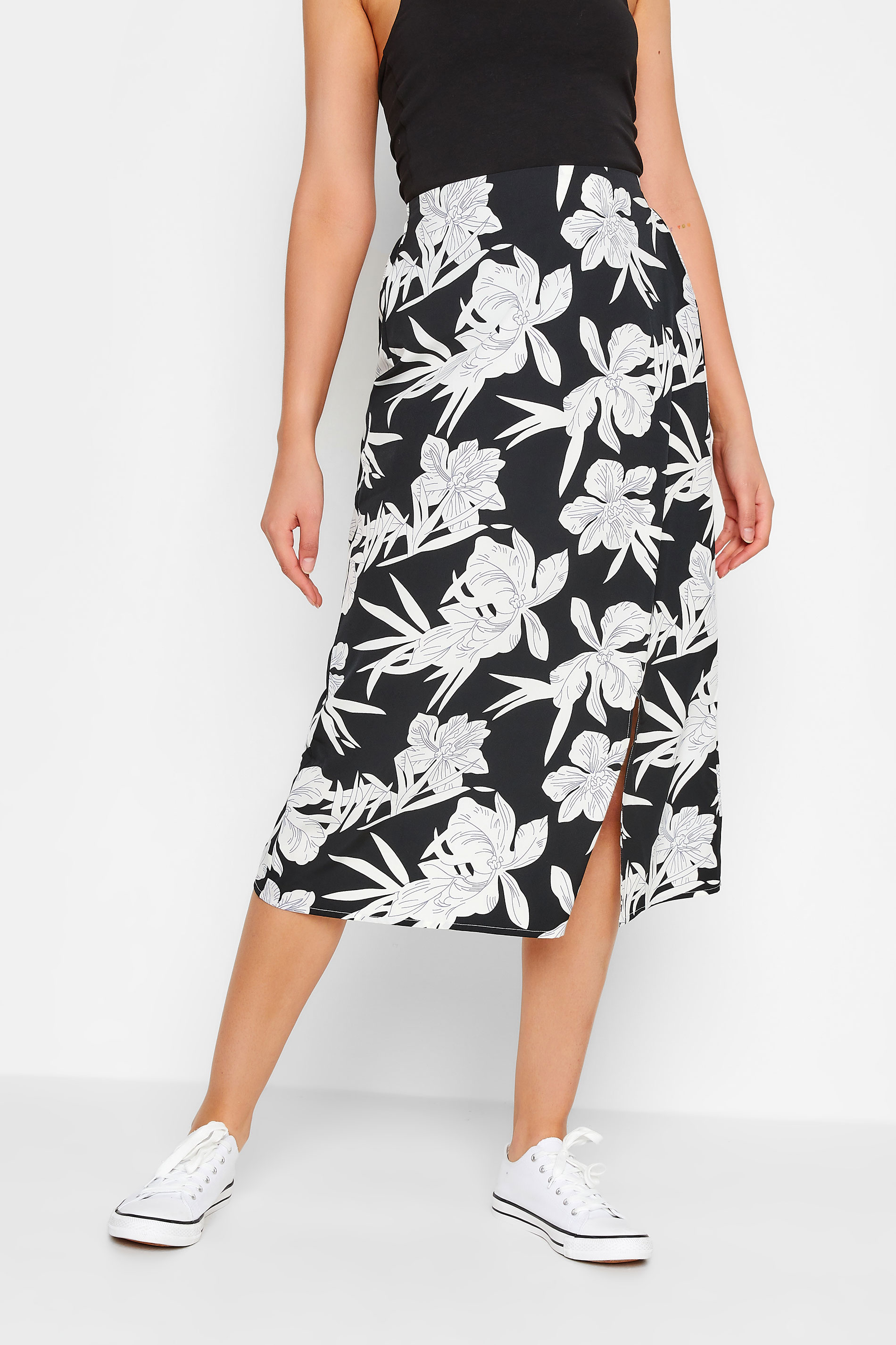 LTS Tall Women's Black Floral Midi Skirt | Long Tall Sally 1
