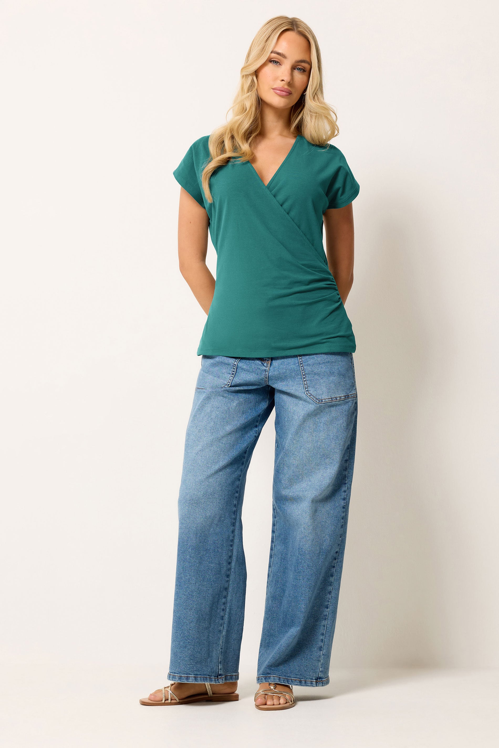 M&Co Teal Grown-On Sleeve Wrap Top | M&Co 1