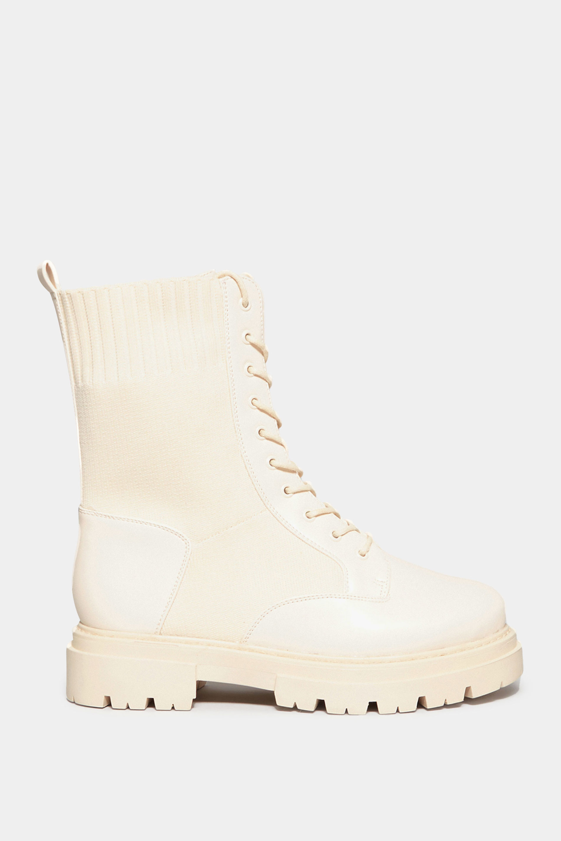 LIMITED COLLECTION Cream Sock Lace Up Boots In Wide E Fit & Extra Wide EEE Fit | Yours Clothing 3