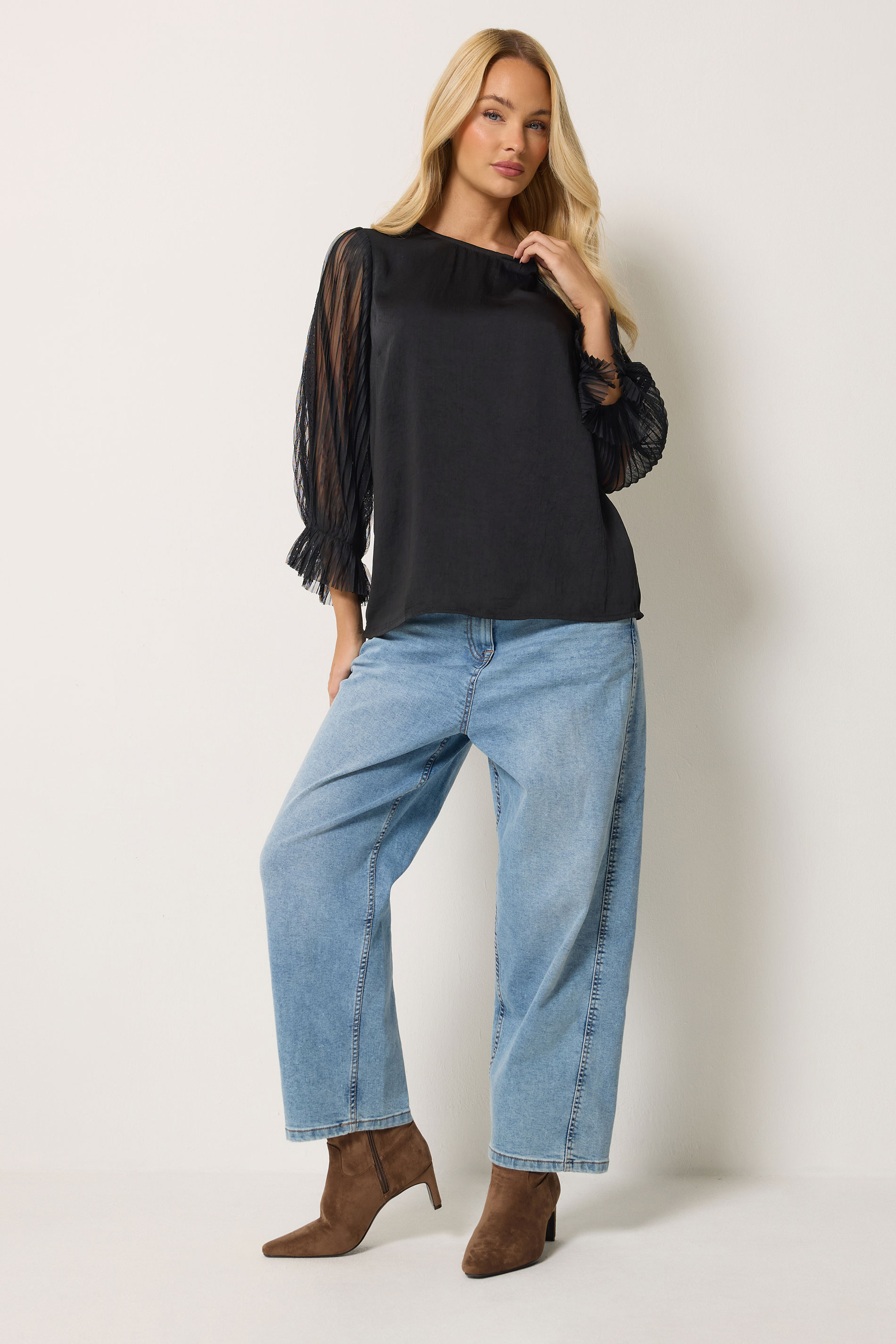 M&Co Black Pleated Sleeve Blouse | M&Co 1