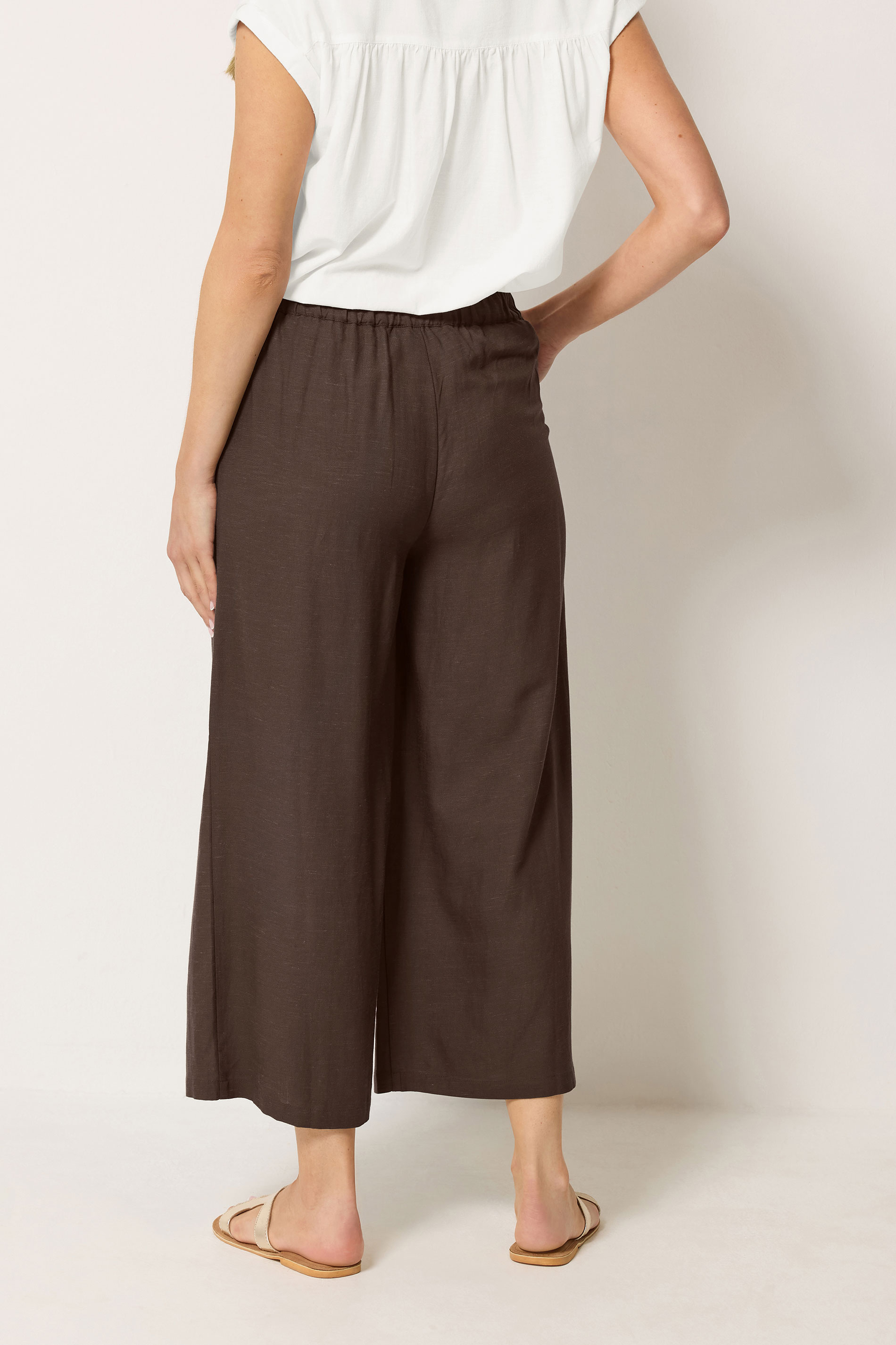LTS Tall Women's Chocolate Brown Linen Cropped Wide Leg Trousers | Long Tall Sally 2